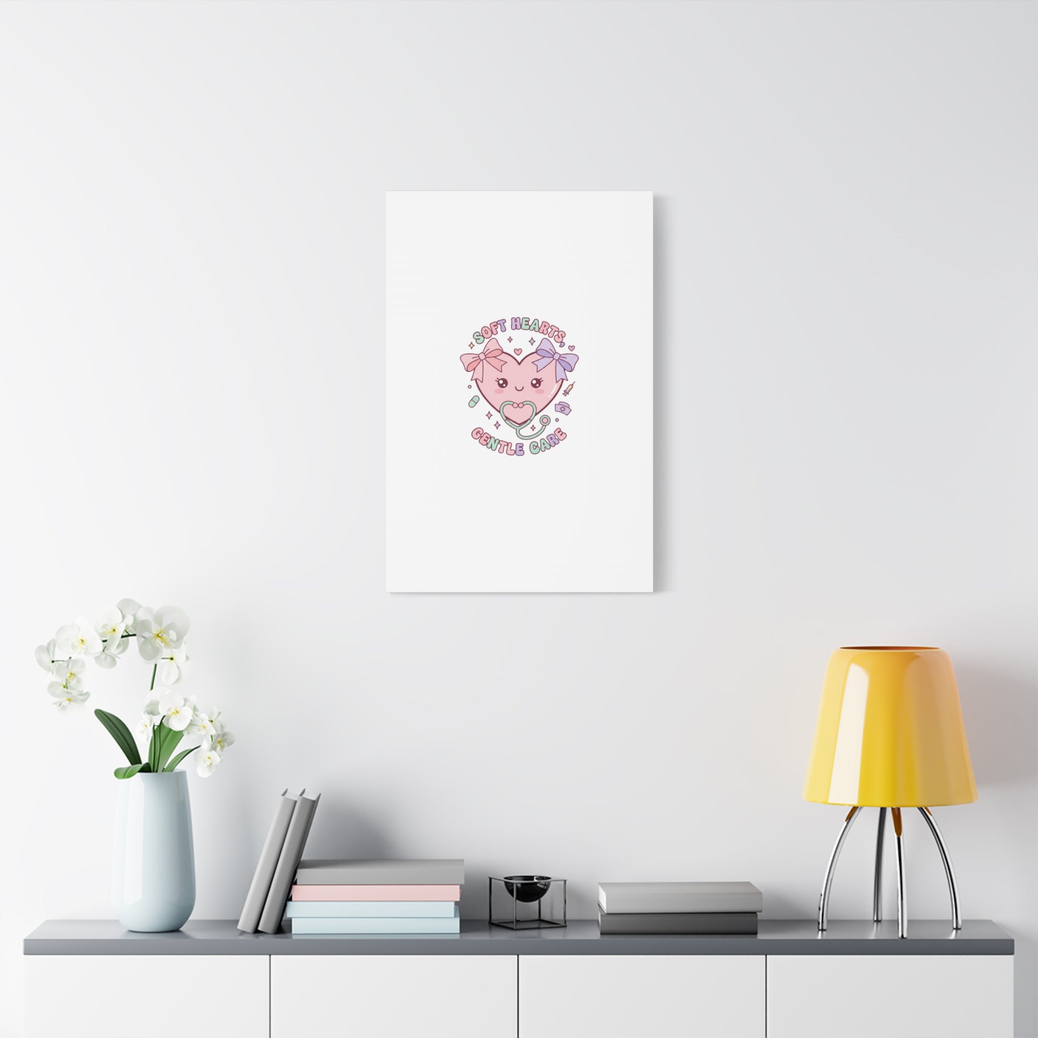 Soft Hearts Gentle Care Canvas, Cute Nurse Graphic | Pastel Coquette Medical Art 36" x 36" 1.25"