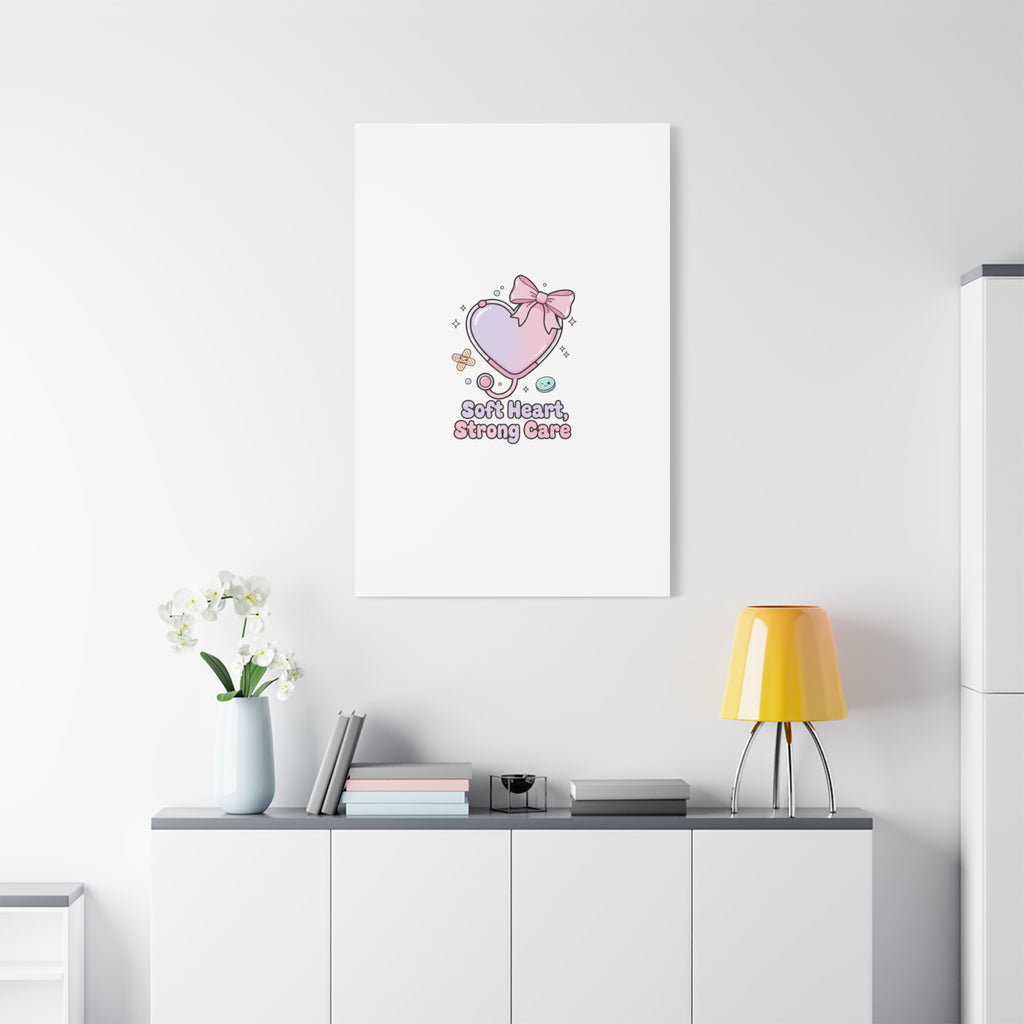 Soft Heart Strong Care Canvas, Pastel Cute Nurse Medical Art | Coquette Healthcare 36" x 36" 1.25"
