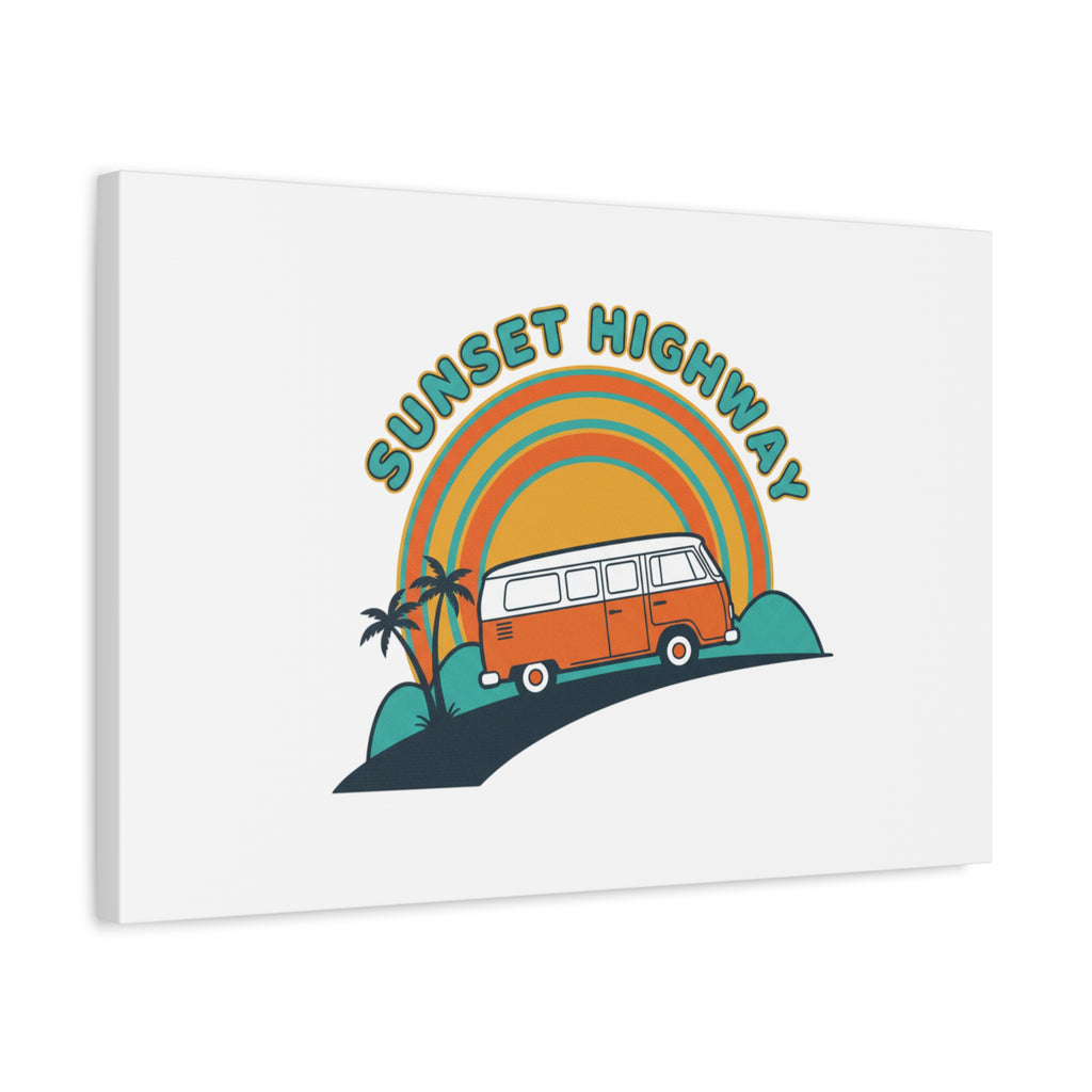 Sunset Highway Van Canvas | 1970s Retro Surf, Vintage Palm Poster 36" x 36" 1.25"