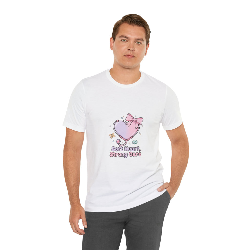 Soft Heart Strong Care T-Shirt | cute nurse graphic, pastel coquette medical shirt Navy