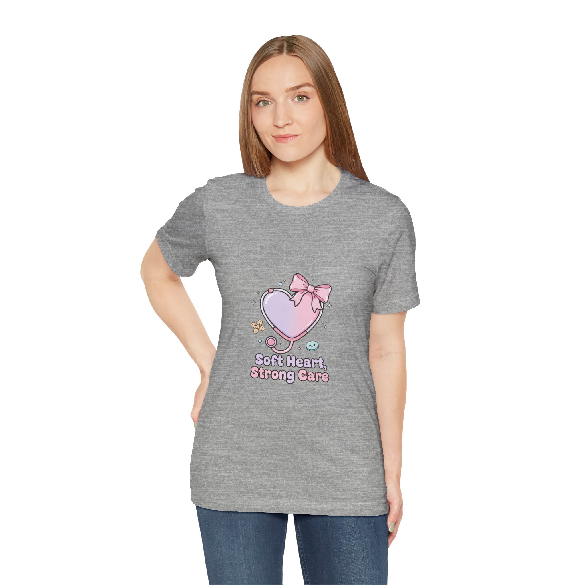 Soft Heart Strong Care T-Shirt | cute nurse graphic, pastel coquette medical shirt Navy