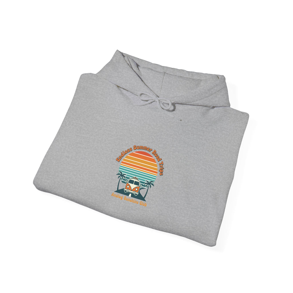 Retro 70s Sunset Surf Hoodie | vintage palm golden hour postcard design