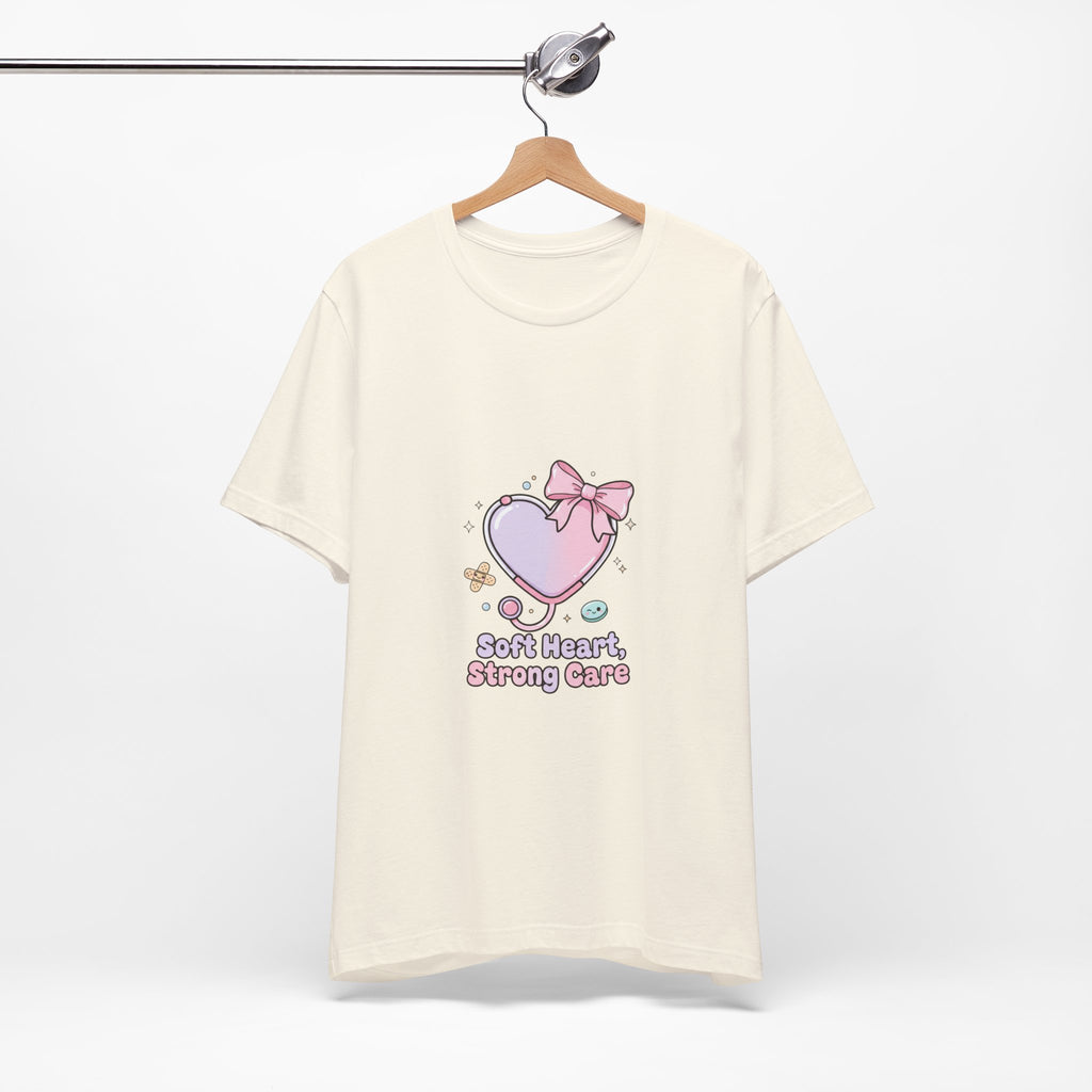 Soft Heart Strong Care T-Shirt | cute nurse graphic, pastel coquette medical shirt Navy