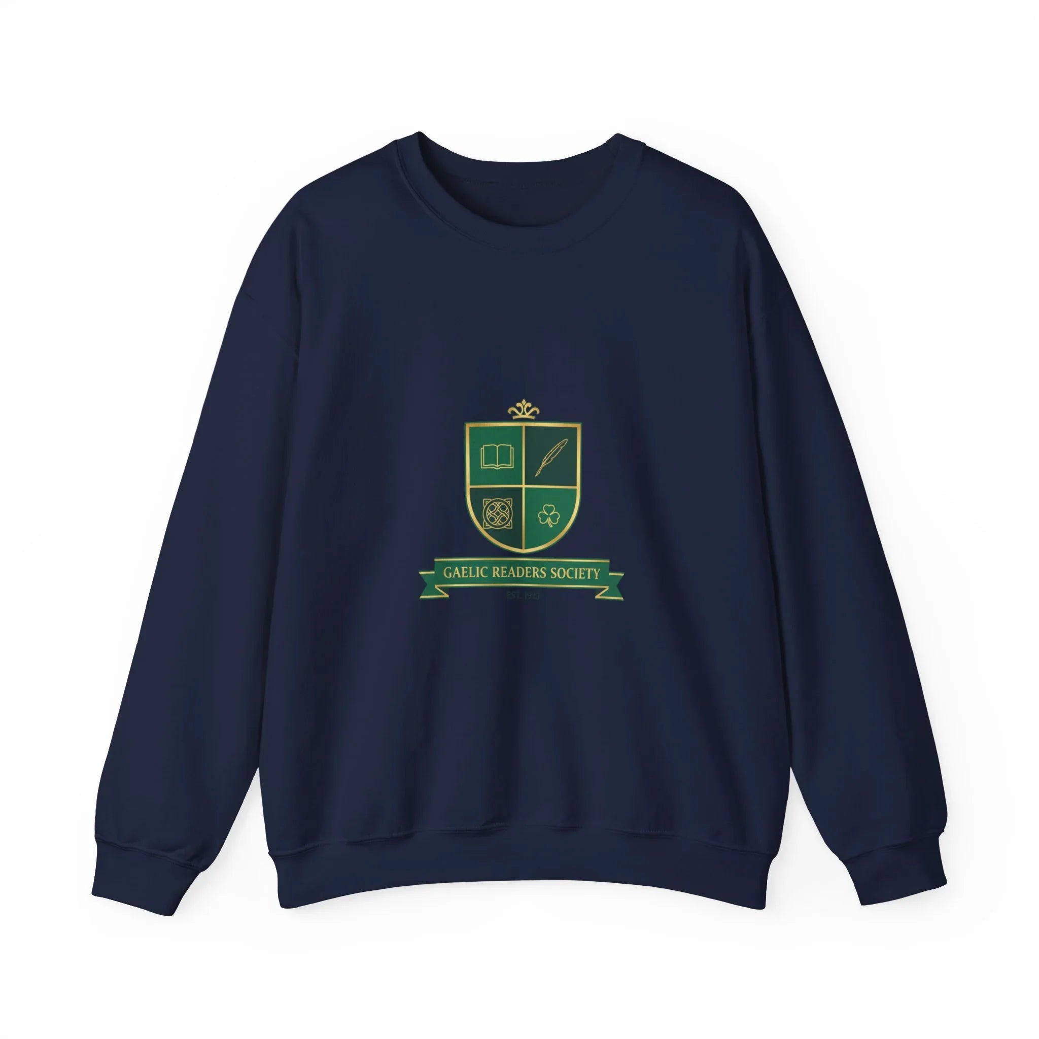 Celtic Crest Gaelic Library Sweatshirt | Irish Heritage Logo, Celtic Knot Navy
