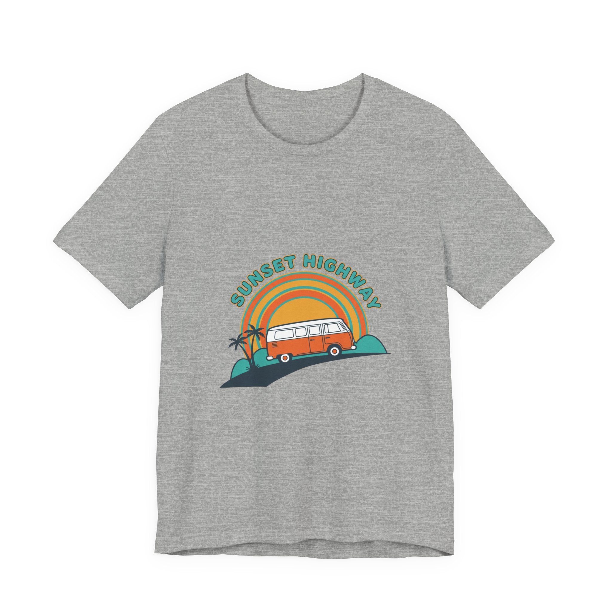 Sunset Highway VW Van Graphic Tee | 70s Sunset Shirt, Retro Surf Vintage Palm Athletic Heather