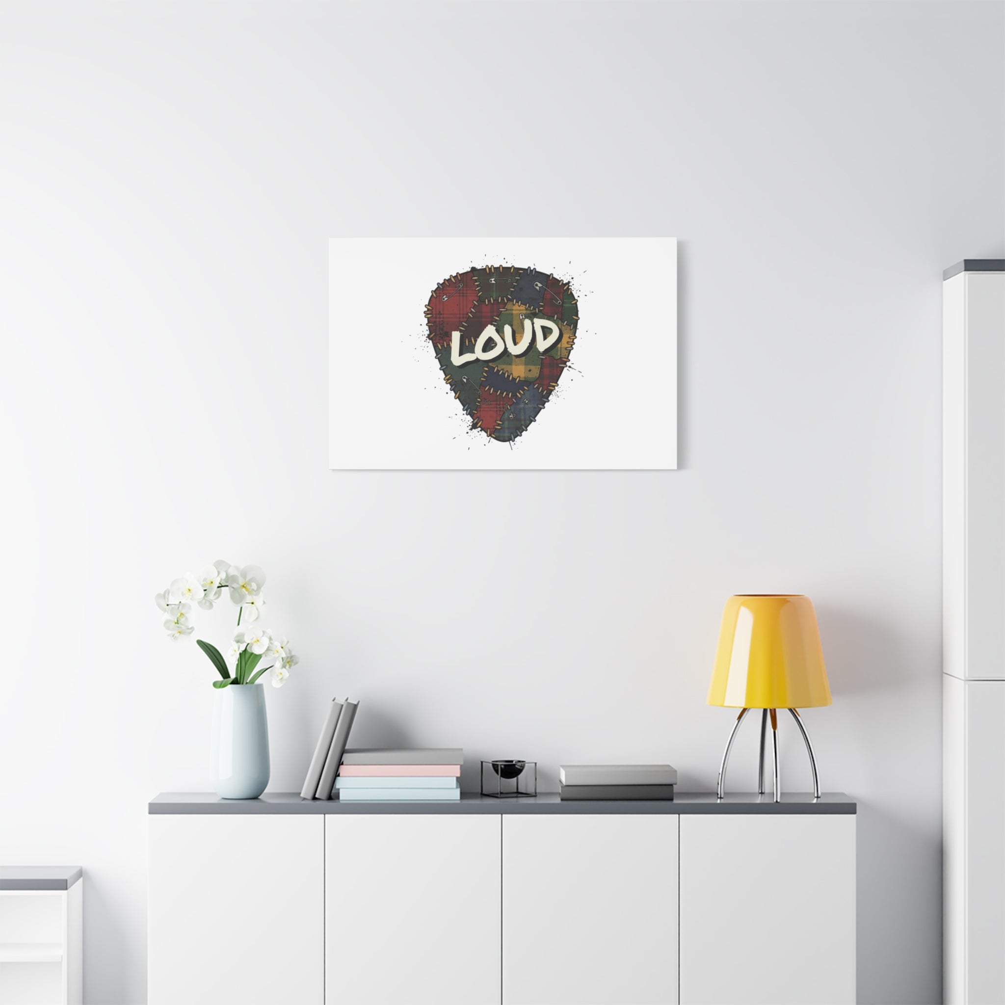 Plaid Patchwork Guitar Pick Canvas, Grunge Revival, 90s Rock Plaid Aesthetic 36" x 36" 1.25"