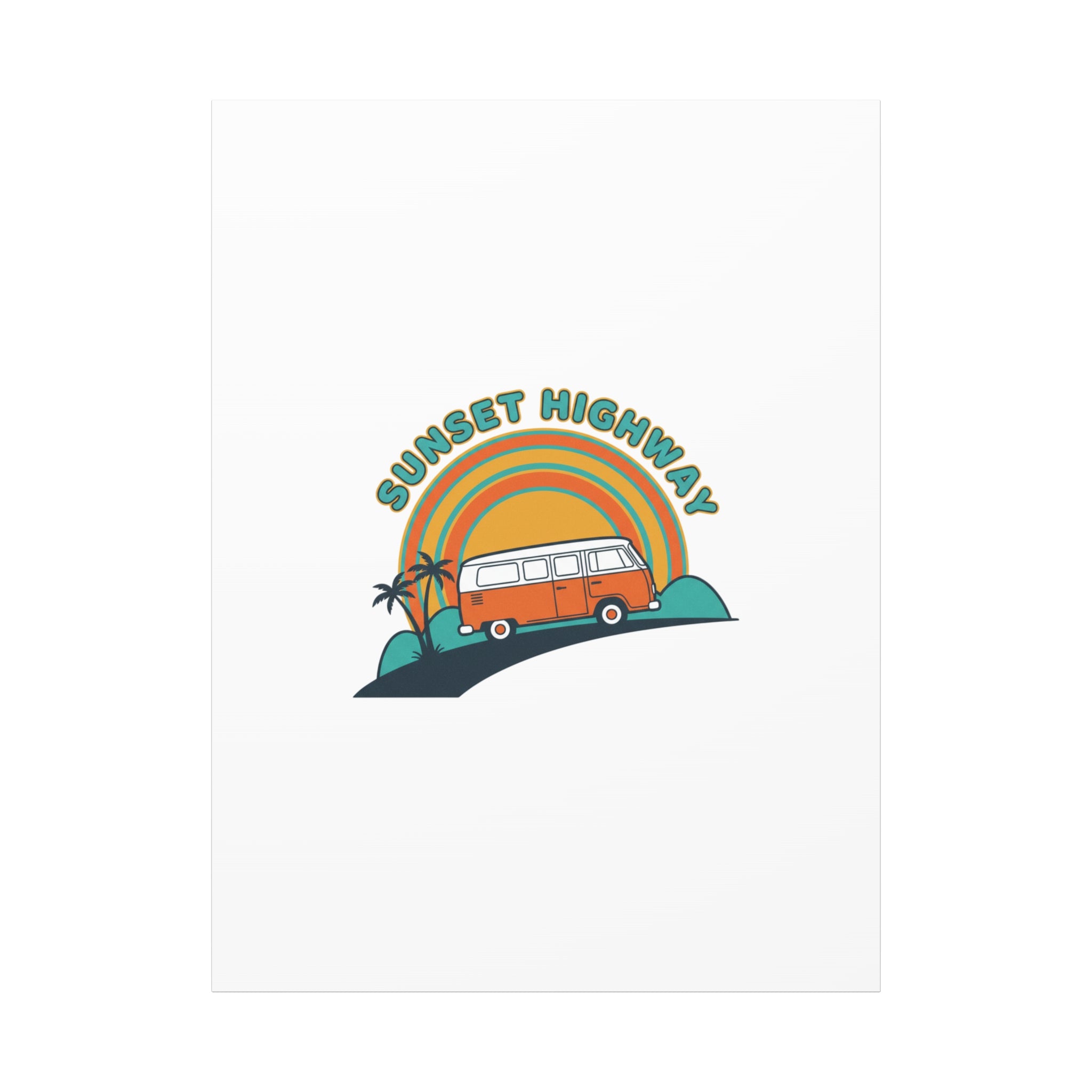 Sunset Highway Van Canvas | 1970s Retro Surf, Vintage Palm Poster 36" x 48" (Vertical) 1.25"