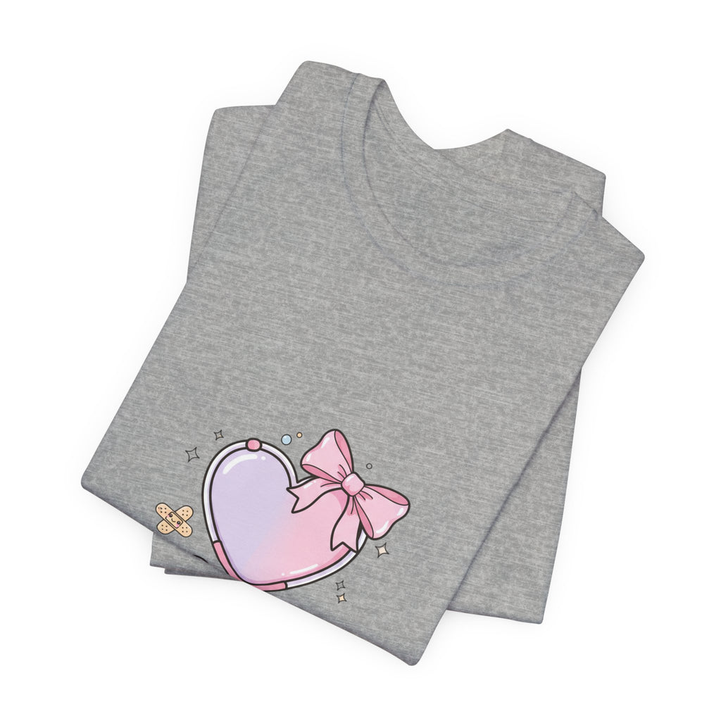Soft Heart Strong Care T-Shirt | cute nurse graphic, pastel coquette medical shirt Navy