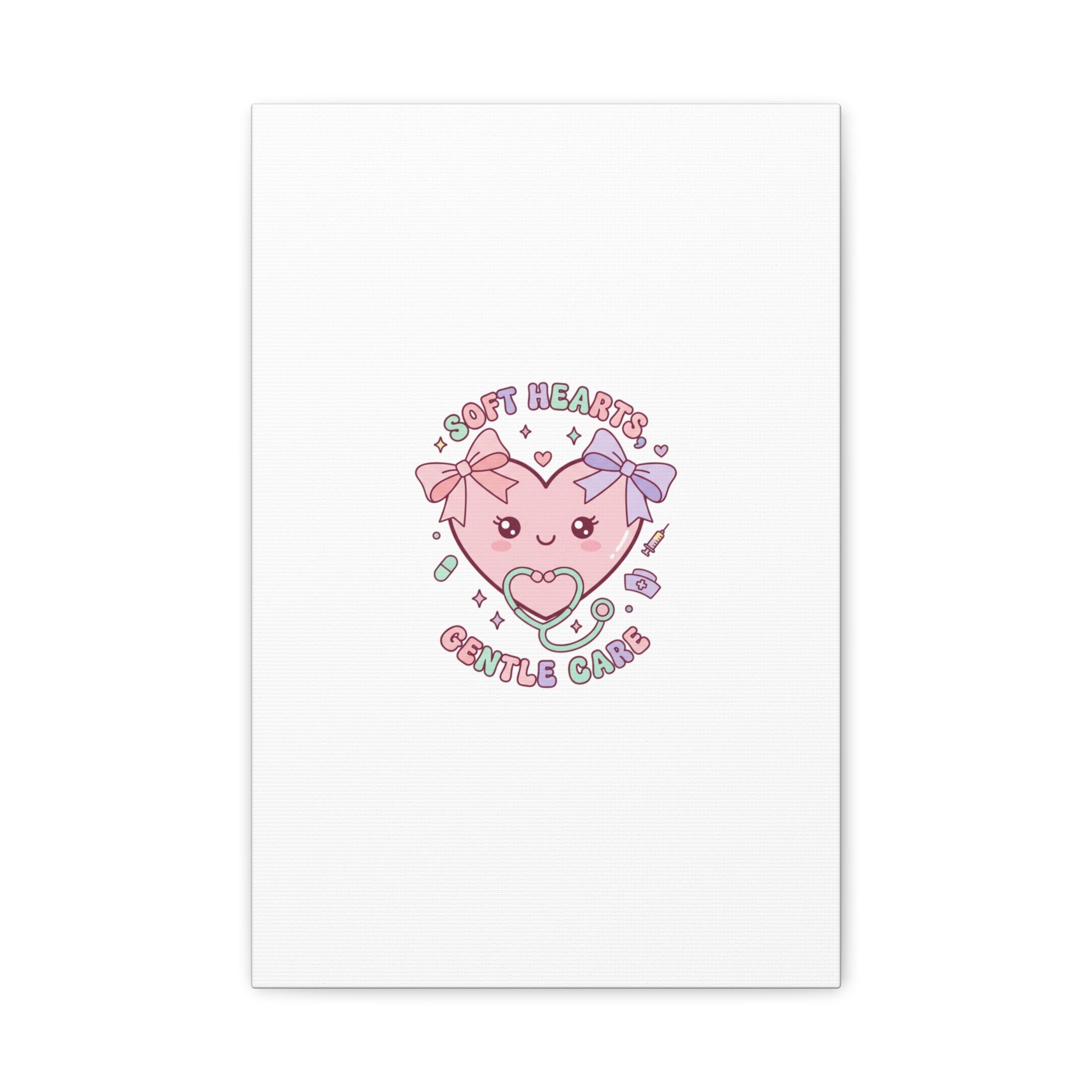 Soft Hearts Gentle Care Canvas, Cute Nurse Graphic | Pastel Coquette Medical Art 12″ x 18″ (Vertical) 1.25"