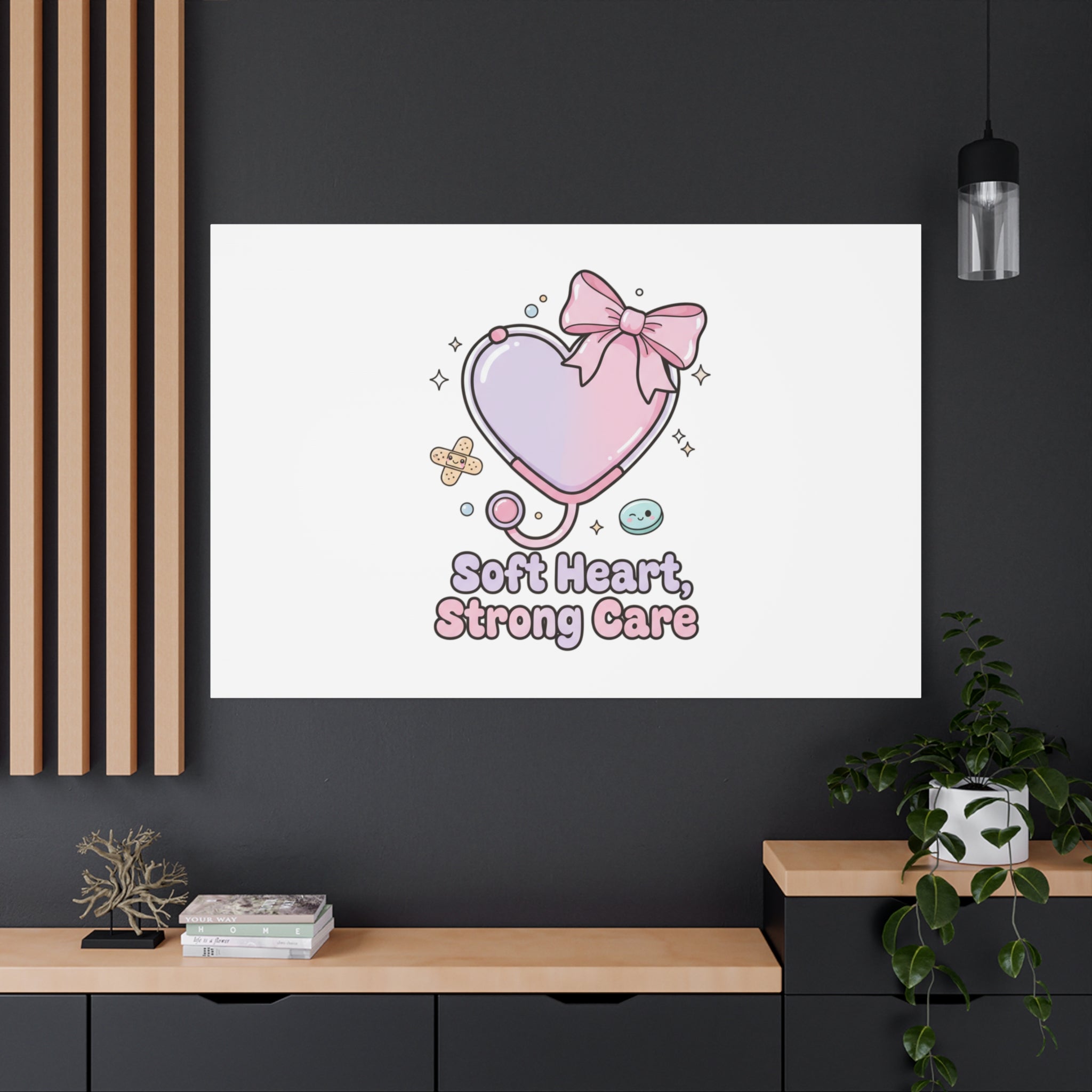 Soft Heart Strong Care Canvas, Pastel Cute Nurse Medical Art | Coquette Healthcare 36" x 36" 1.25"