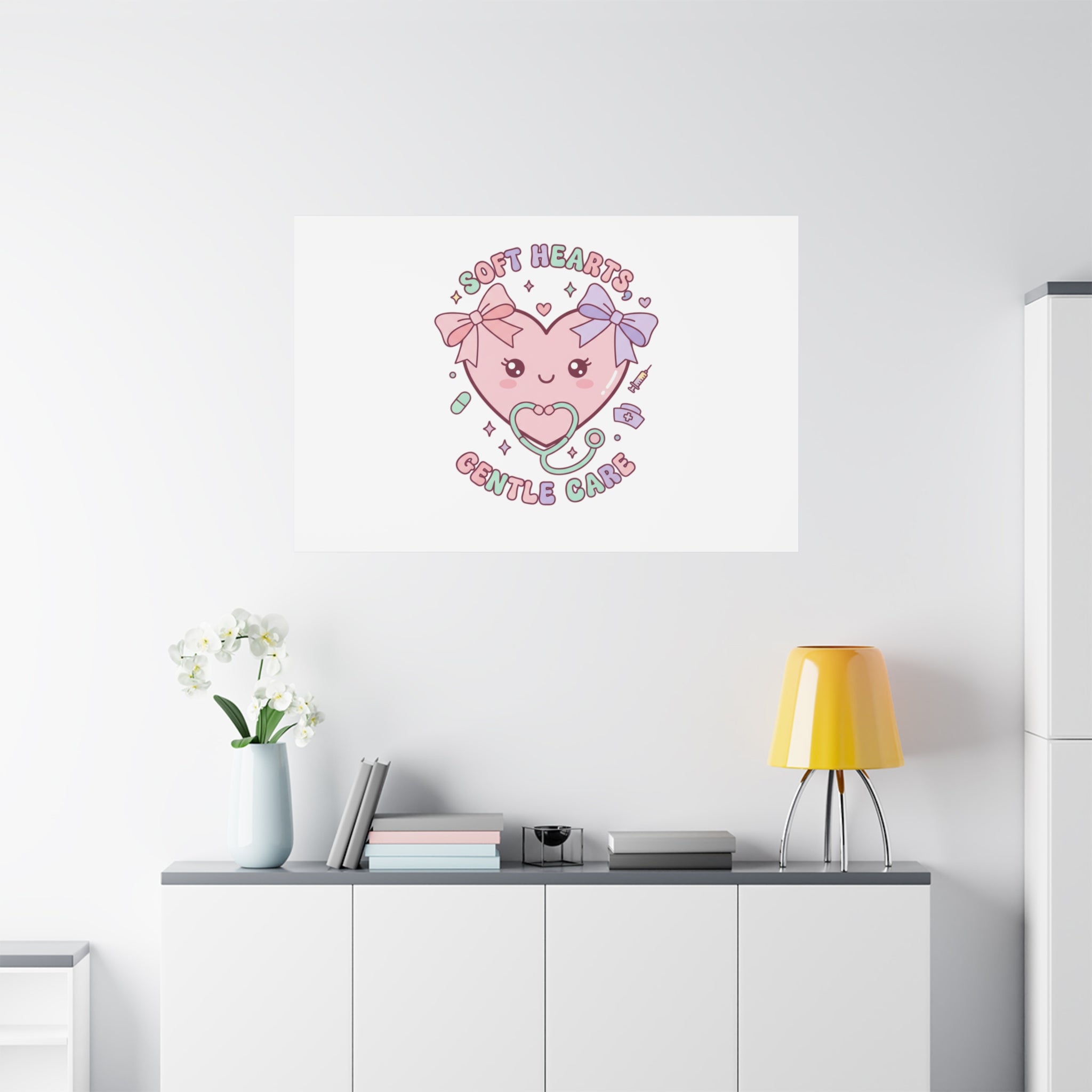 Soft Hearts Gentle Care Canvas, Cute Nurse Graphic | Pastel Coquette Medical Art 36" x 36" 1.25"