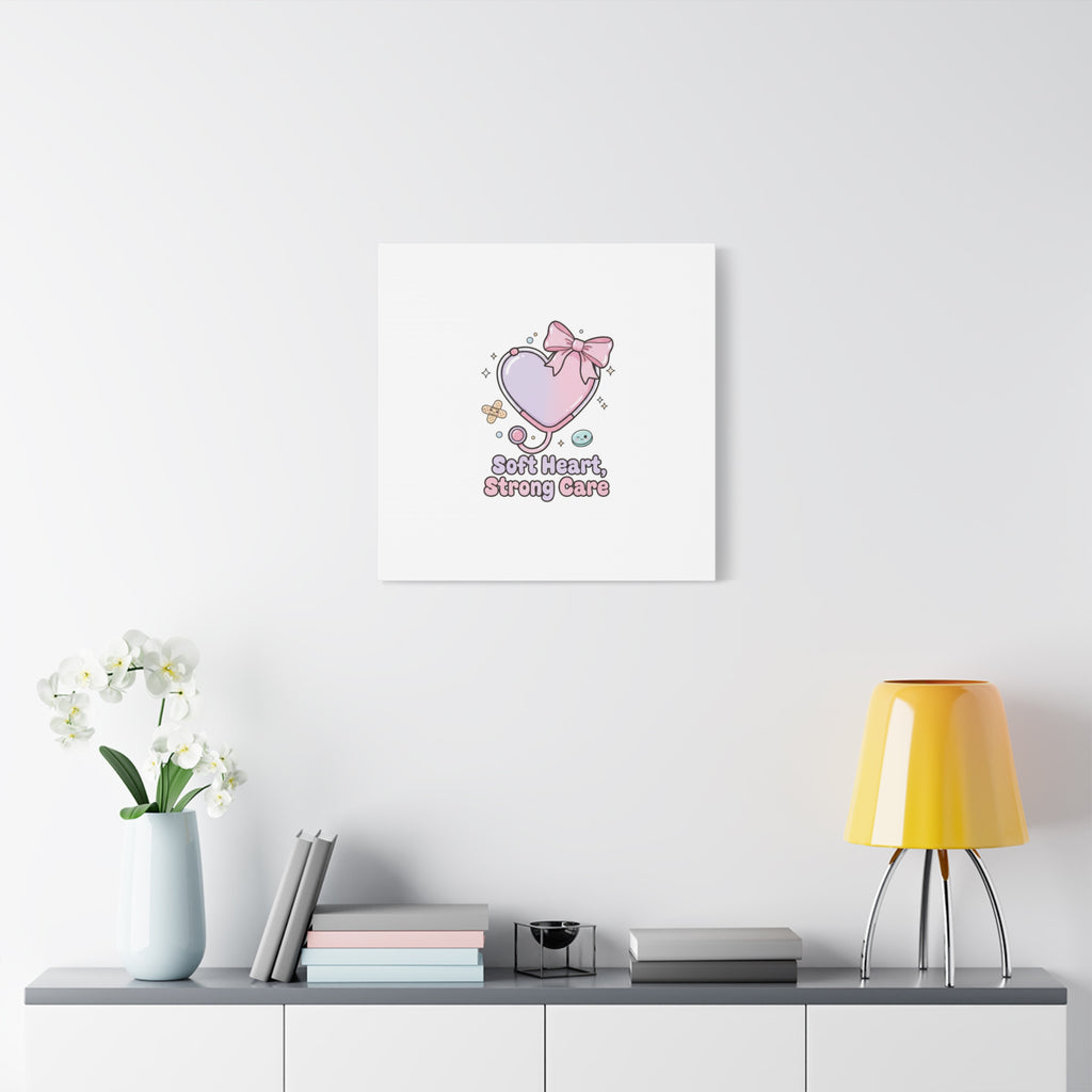Soft Heart Strong Care Canvas, Pastel Cute Nurse Medical Art | Coquette Healthcare 36" x 36" 1.25"