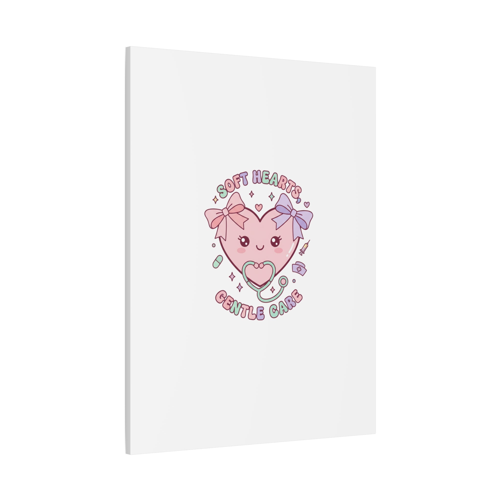 Soft Hearts Gentle Care Canvas, Cute Nurse Graphic | Pastel Coquette Medical Art 36" x 36" 1.25"