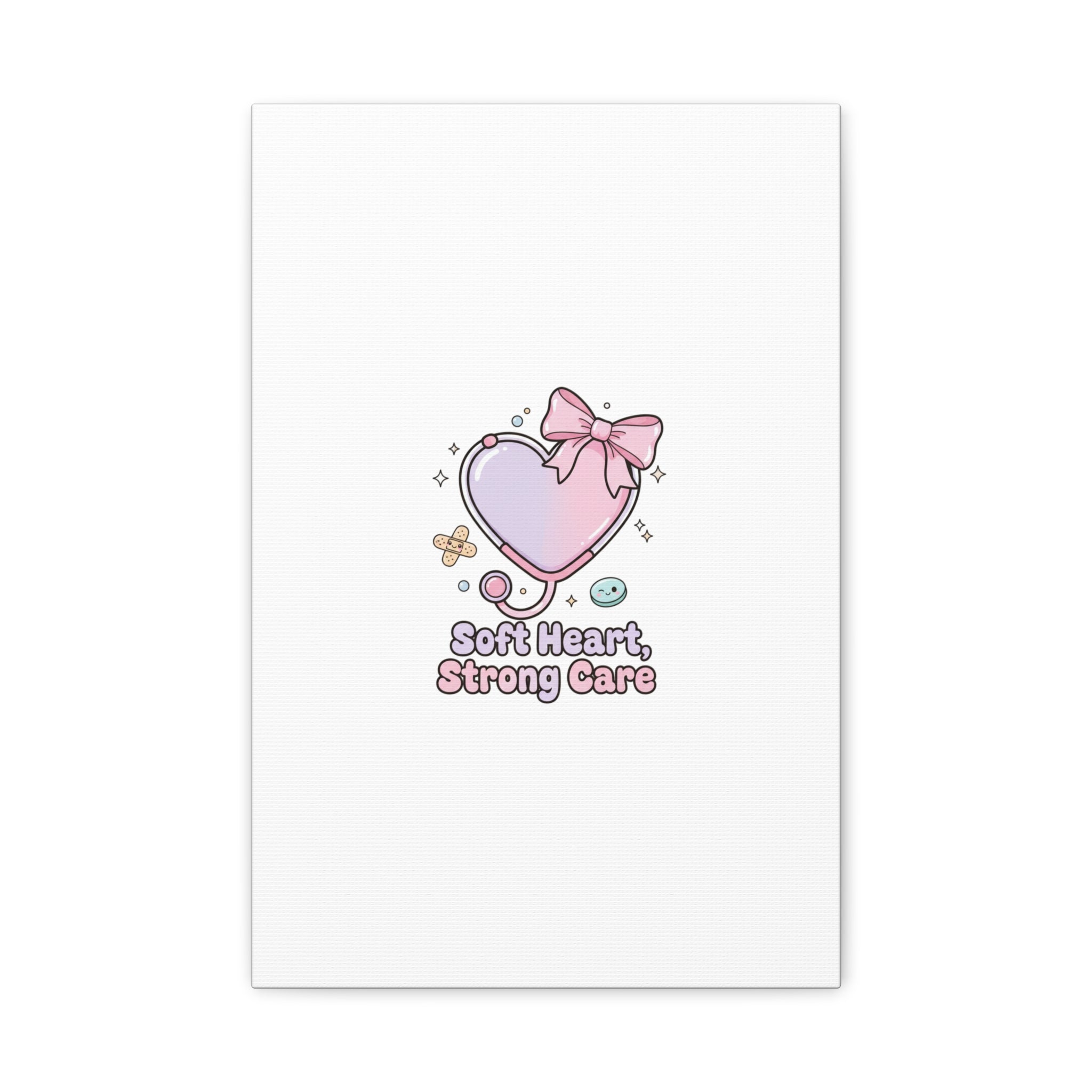 Soft Heart Strong Care Canvas, Pastel Cute Nurse Medical Art | Coquette Healthcare 12″ x 18″ (Vertical) 1.25"