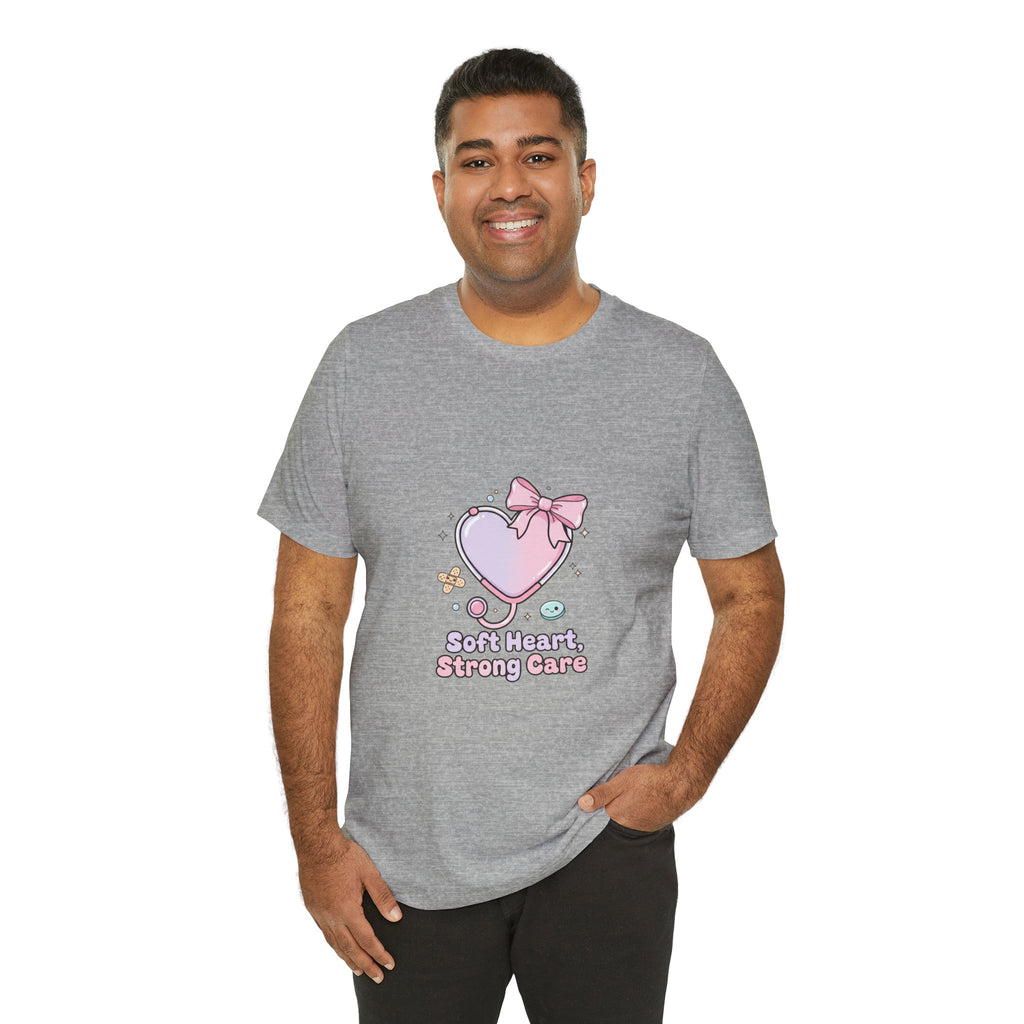 Soft Heart Strong Care T-Shirt | cute nurse graphic, pastel coquette medical shirt Navy