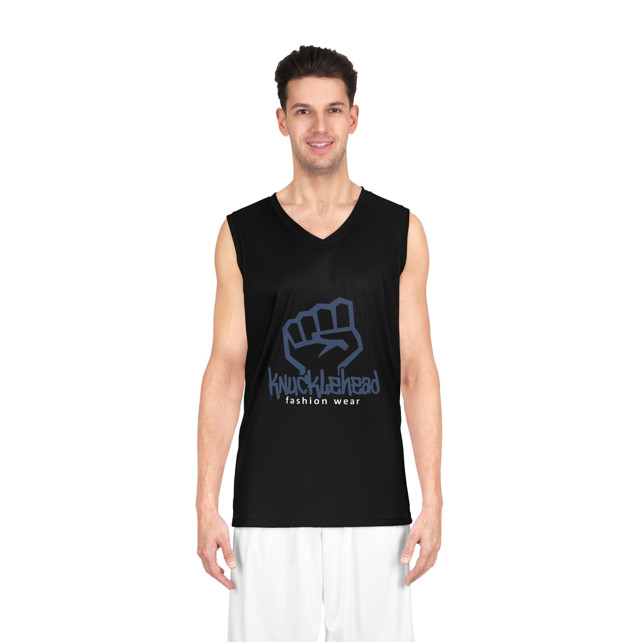 Knucklehead Fashion Wear Basketball Jersey — Black Graphic Team Tank Seam thread color automatically matched to design