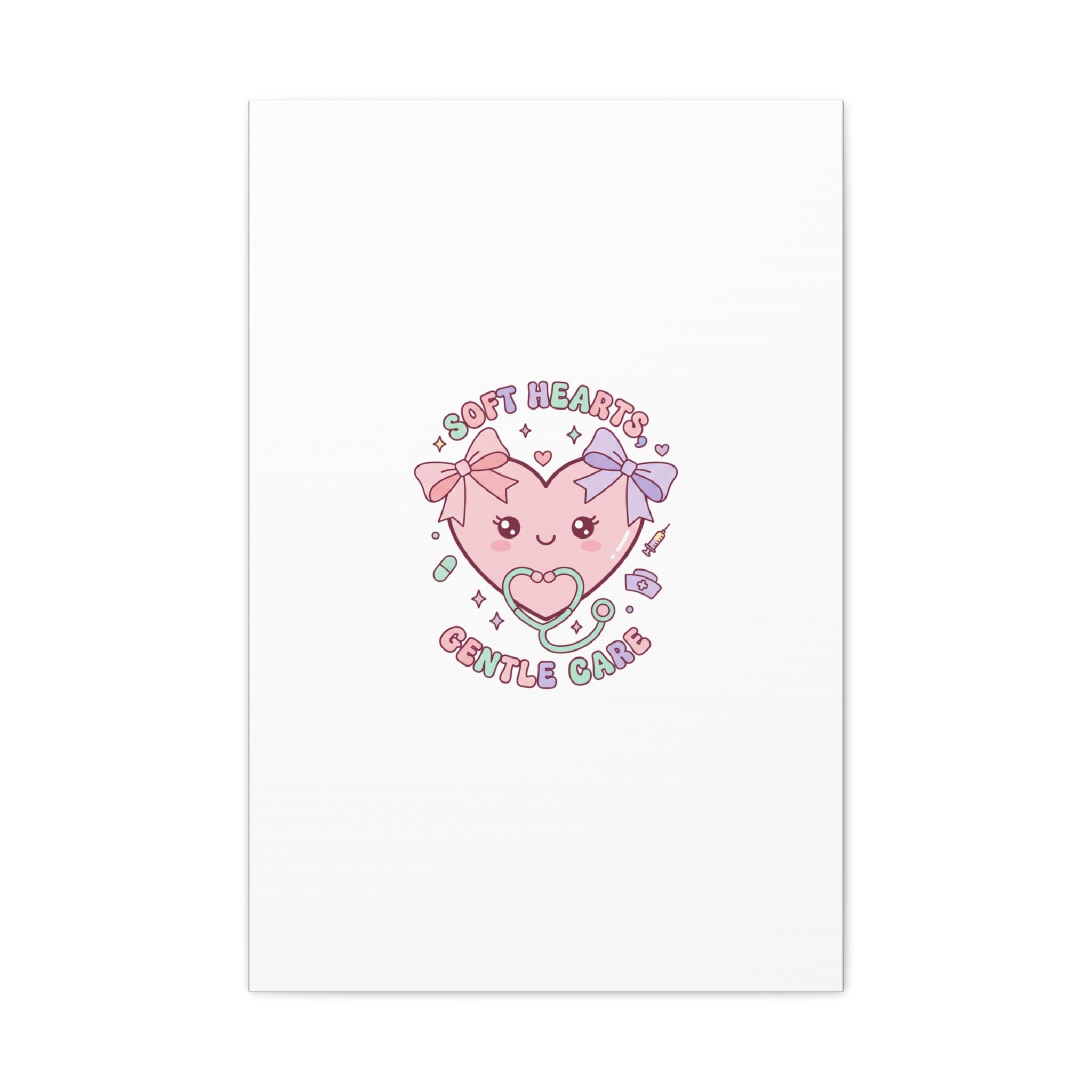 Soft Hearts Gentle Care Canvas, Cute Nurse Graphic | Pastel Coquette Medical Art 20″ x 30″ (Vertical) 1.25"