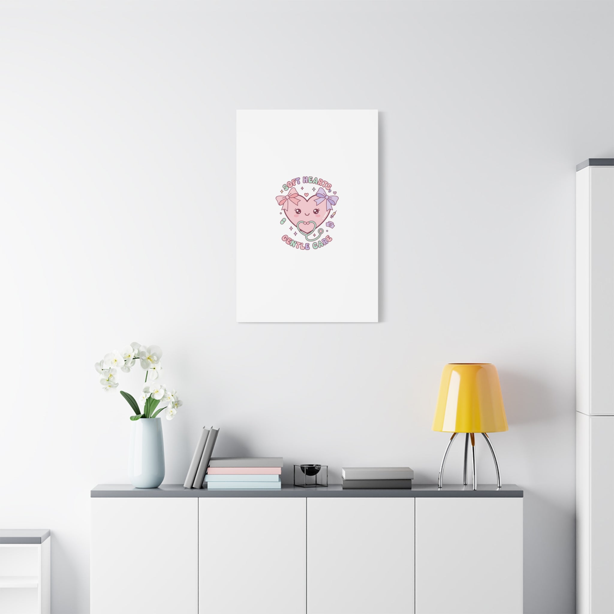 Soft Hearts Gentle Care Canvas, Cute Nurse Graphic | Pastel Coquette Medical Art 36" x 36" 1.25"