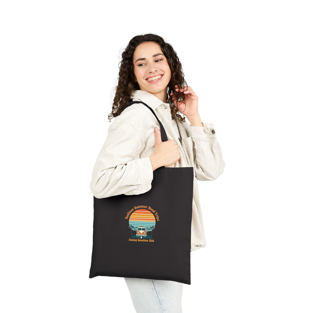 Retro 70s Sunset Palm Tote | Analog Sunshine, Vintage Surf Postcard