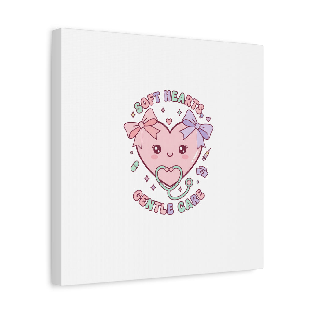 Soft Hearts Gentle Care Canvas, Cute Nurse Graphic | Pastel Coquette Medical Art 36" x 36" 1.25"