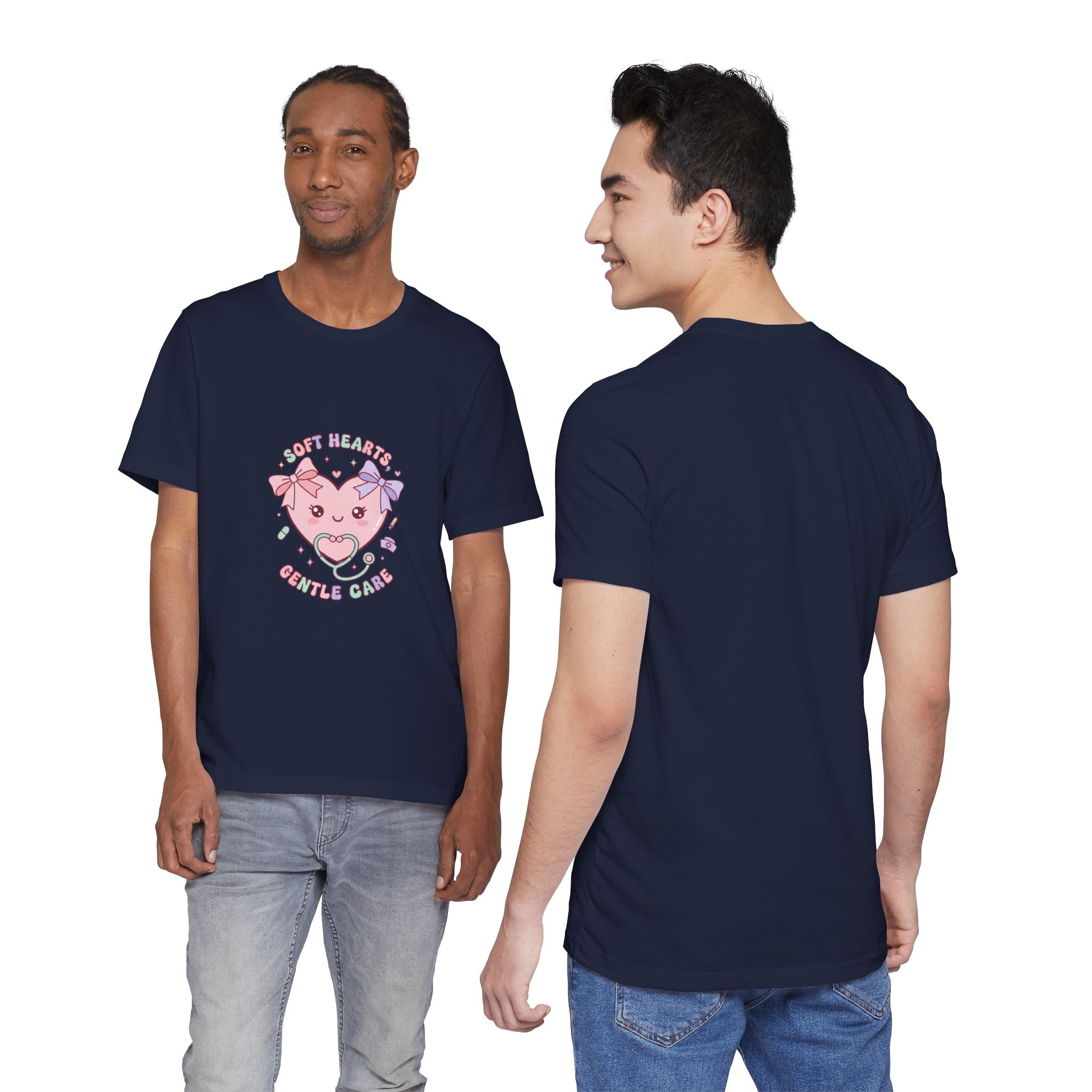 Kawaii Nurse Heart Tee | pastel healthcare design, coquette medical shirt Navy