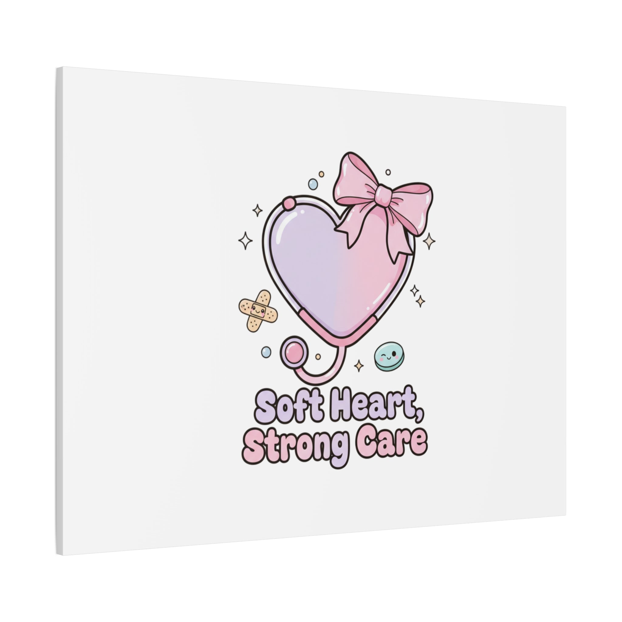 Soft Heart Strong Care Canvas, Pastel Cute Nurse Medical Art | Coquette Healthcare 36" x 36" 1.25"
