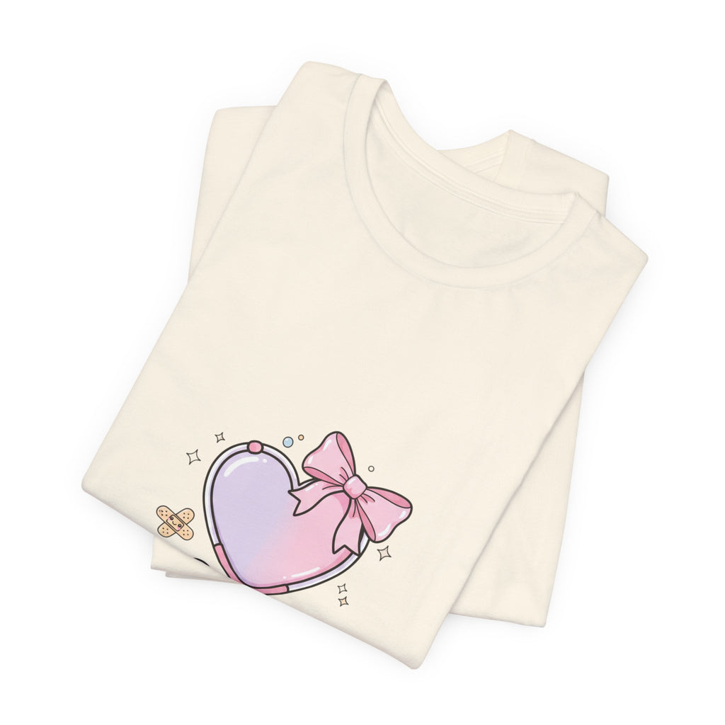 Soft Heart Strong Care T-Shirt | cute nurse graphic, pastel coquette medical shirt Navy