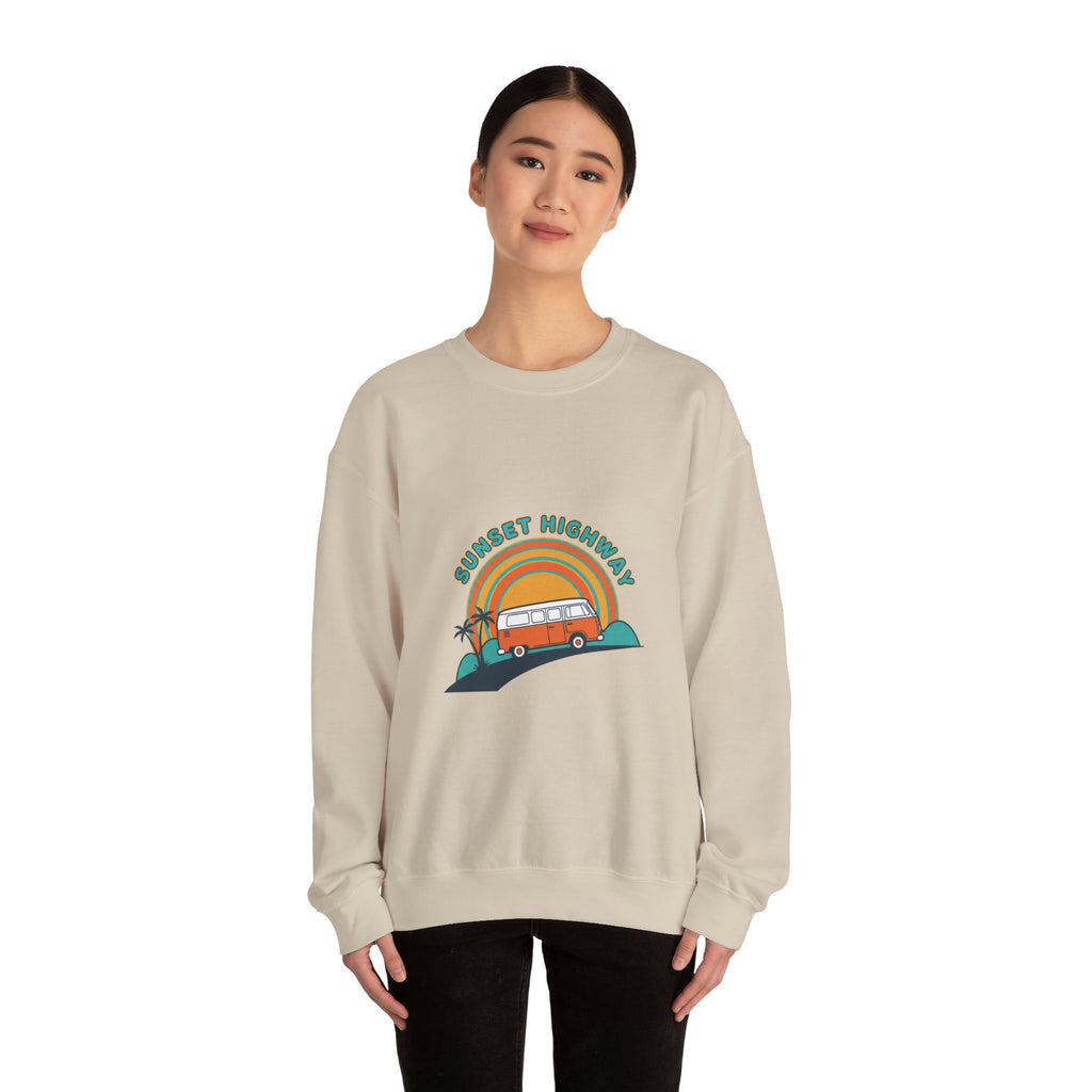 Sunset Highway Retro Surf Graphic Sweatshirt | 1970s Analog Sunshine, Vintage Palm
