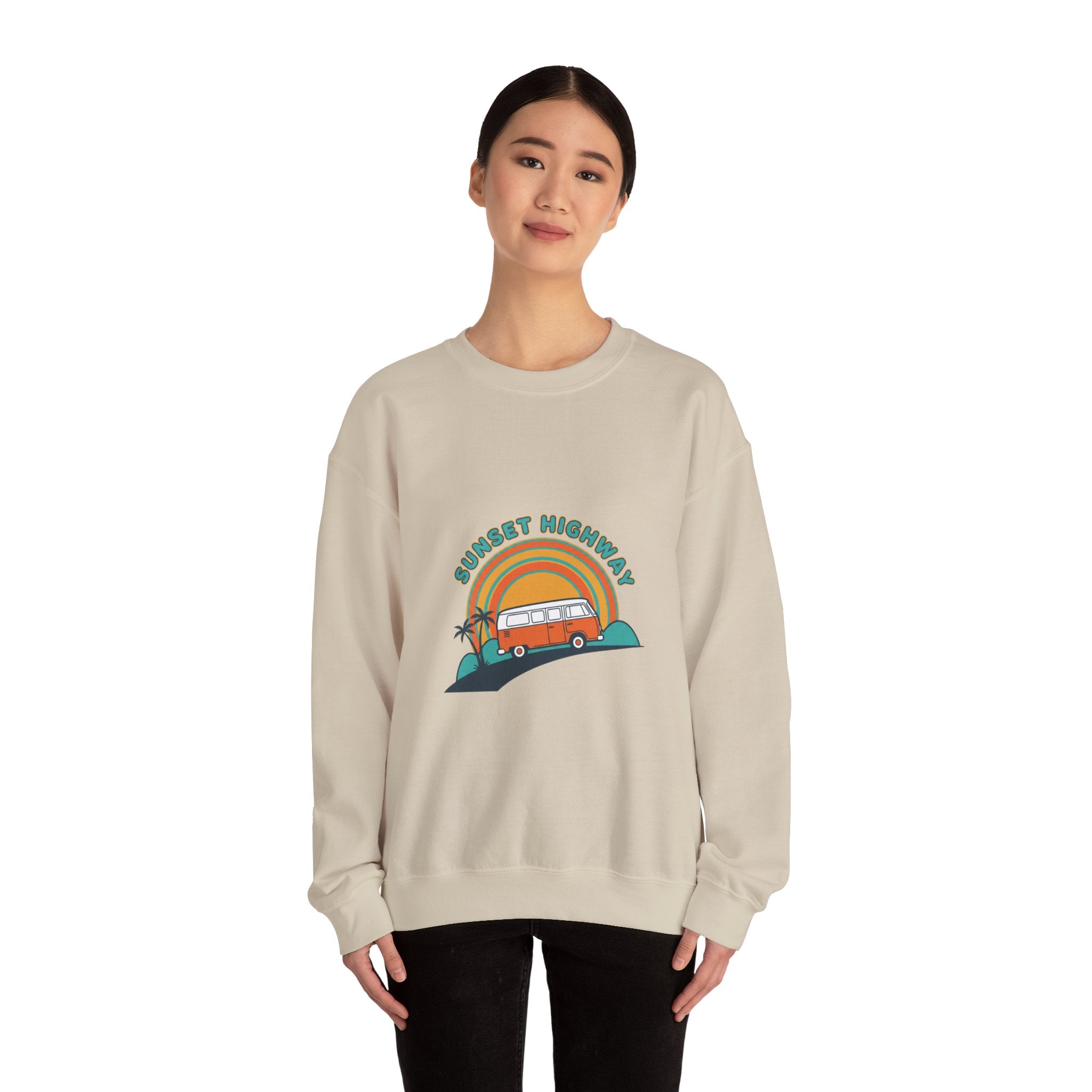 Sunset Highway Retro Surf Graphic Sweatshirt | 1970s Analog Sunshine, Vintage Palm
