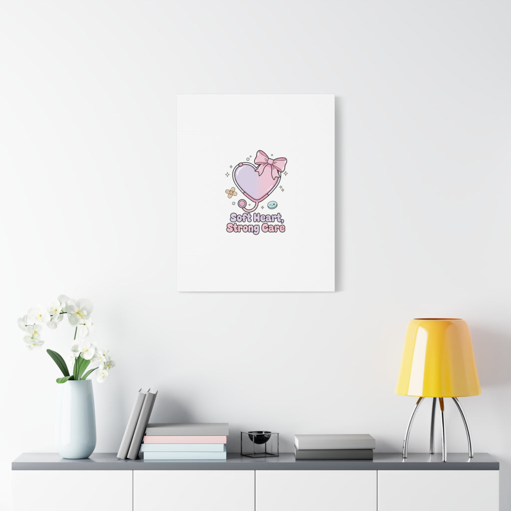 Soft Heart Strong Care Canvas, Pastel Cute Nurse Medical Art | Coquette Healthcare 36" x 36" 1.25"
