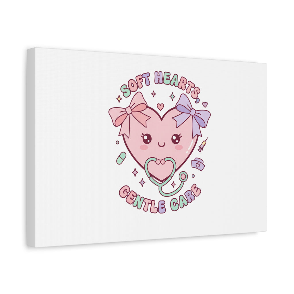 Soft Hearts Gentle Care Canvas, Cute Nurse Graphic | Pastel Coquette Medical Art 36" x 36" 1.25"