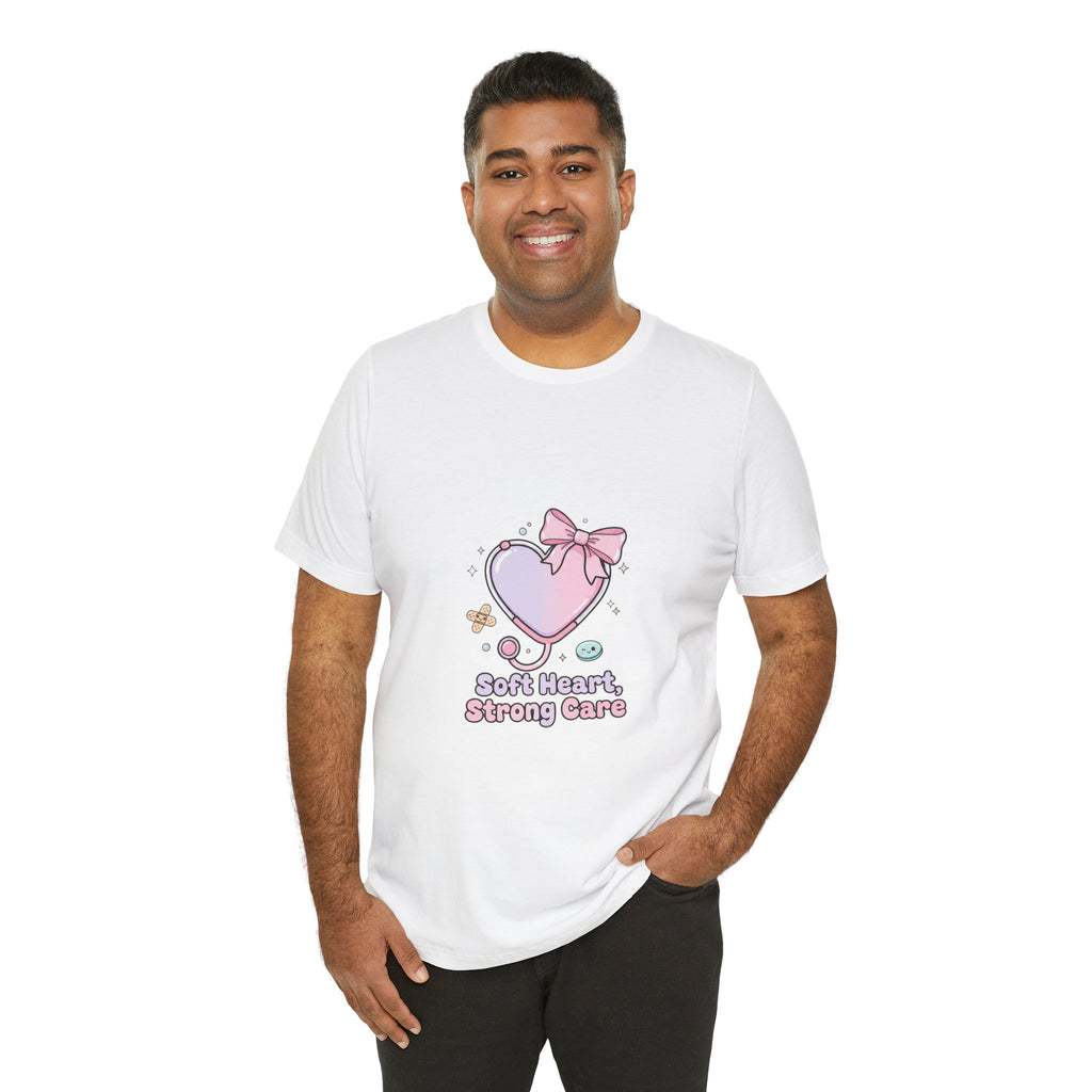 Soft Heart Strong Care T-Shirt | cute nurse graphic, pastel coquette medical shirt Navy