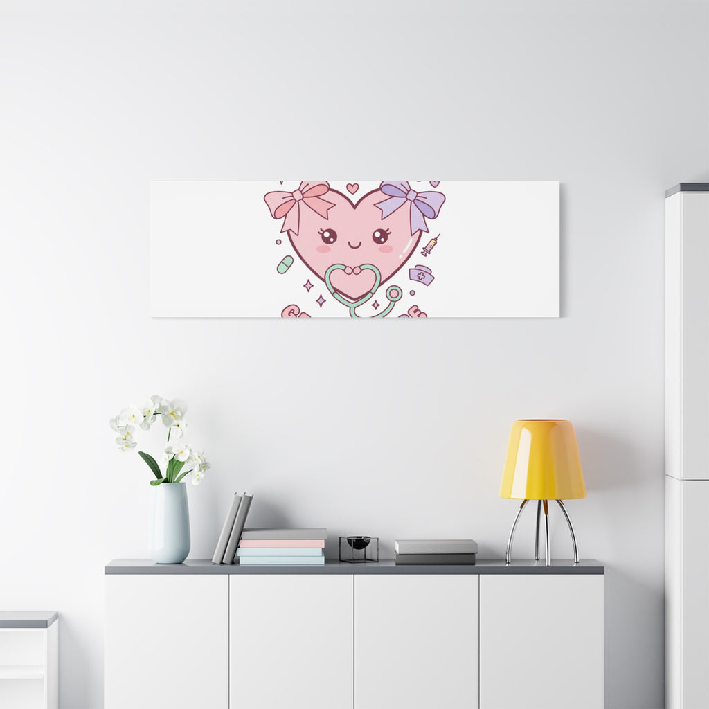 Soft Hearts Gentle Care Canvas, Cute Nurse Graphic | Pastel Coquette Medical Art 36" x 36" 1.25"