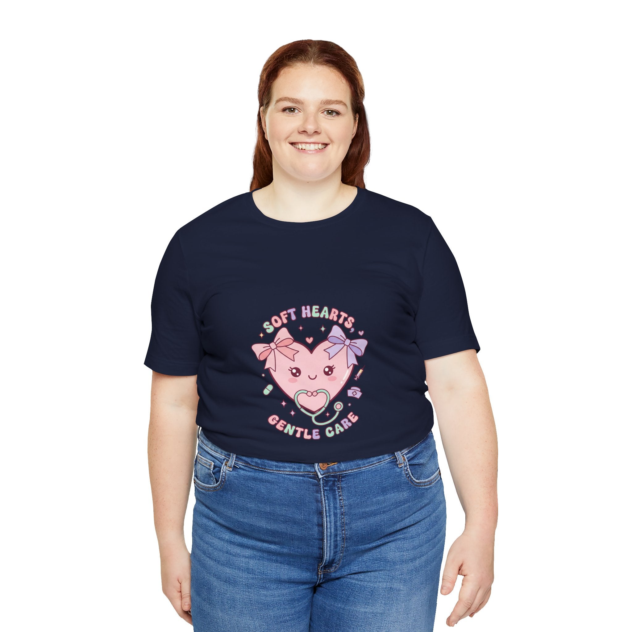 Kawaii Nurse Heart Tee | pastel healthcare design, coquette medical shirt Navy