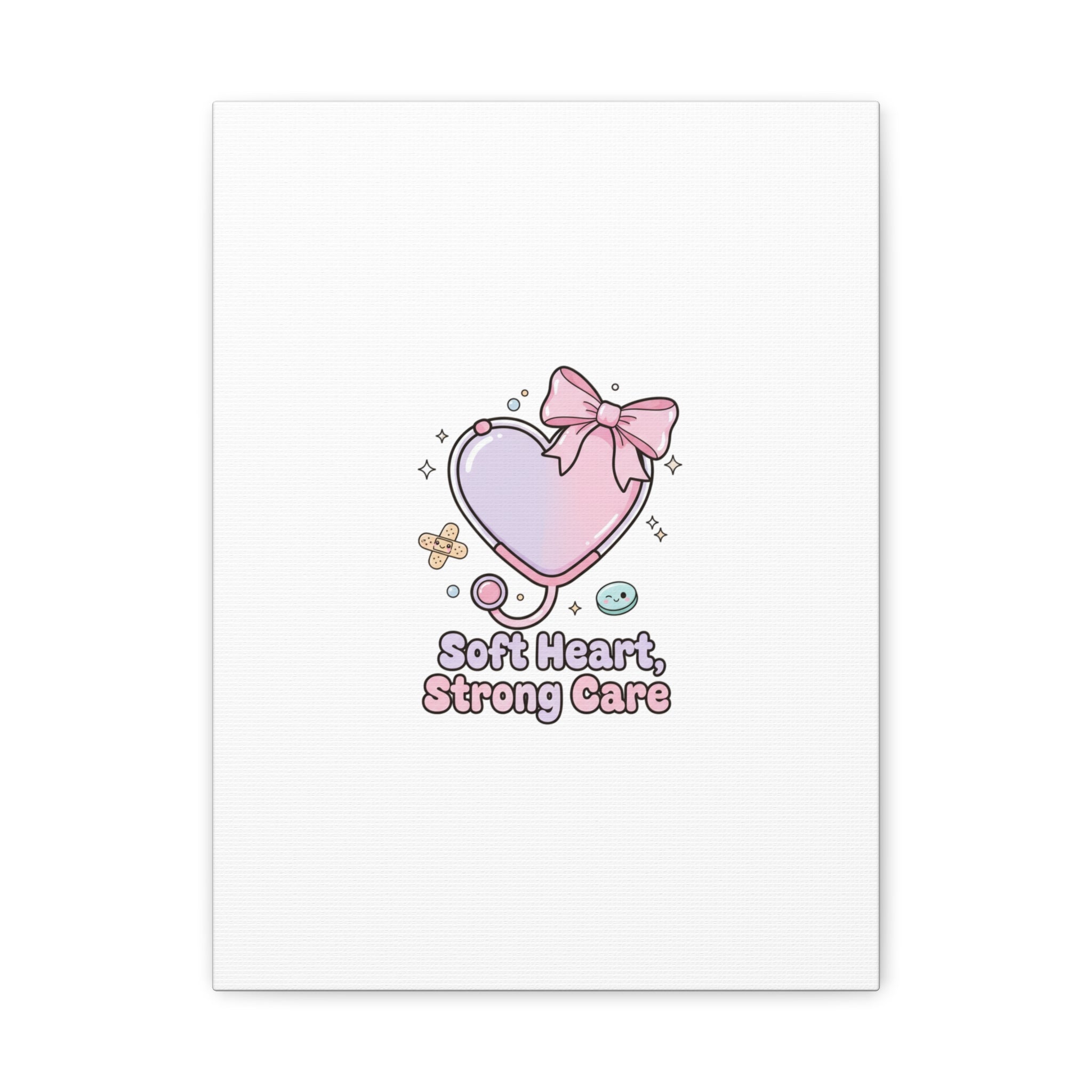 Soft Heart Strong Care Canvas, Pastel Cute Nurse Medical Art | Coquette Healthcare 12″ x 16″ (Vertical) 1.25"