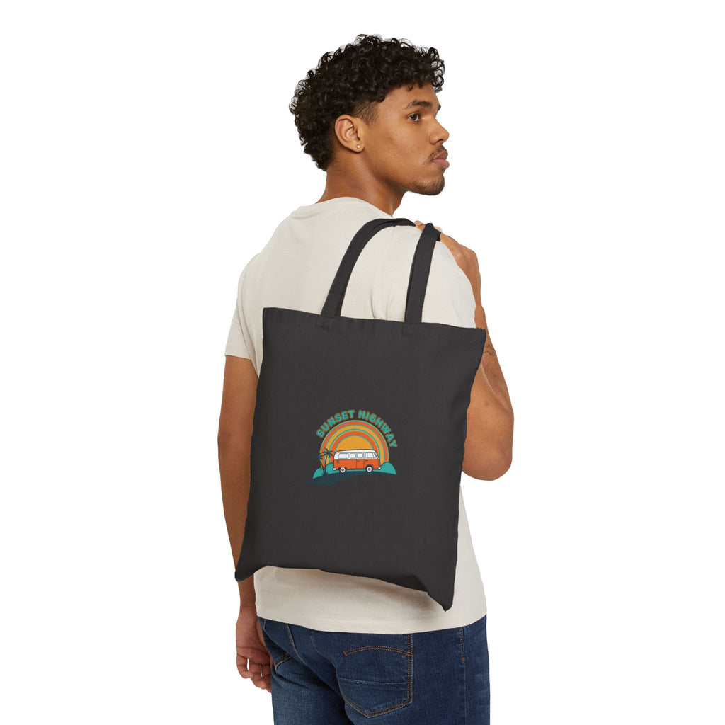 Sunset Highway VW Van Tote | 1970s Retro Surf Graphic, Golden Hour Postcard