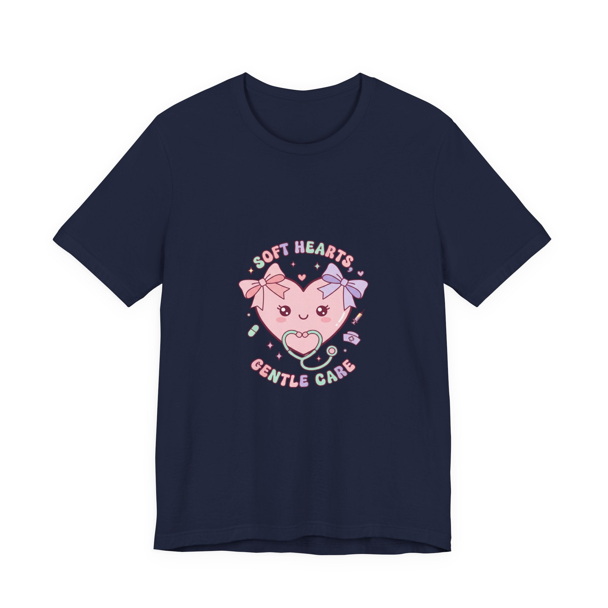 Kawaii Nurse Heart Tee | pastel healthcare design, coquette medical shirt Navy
