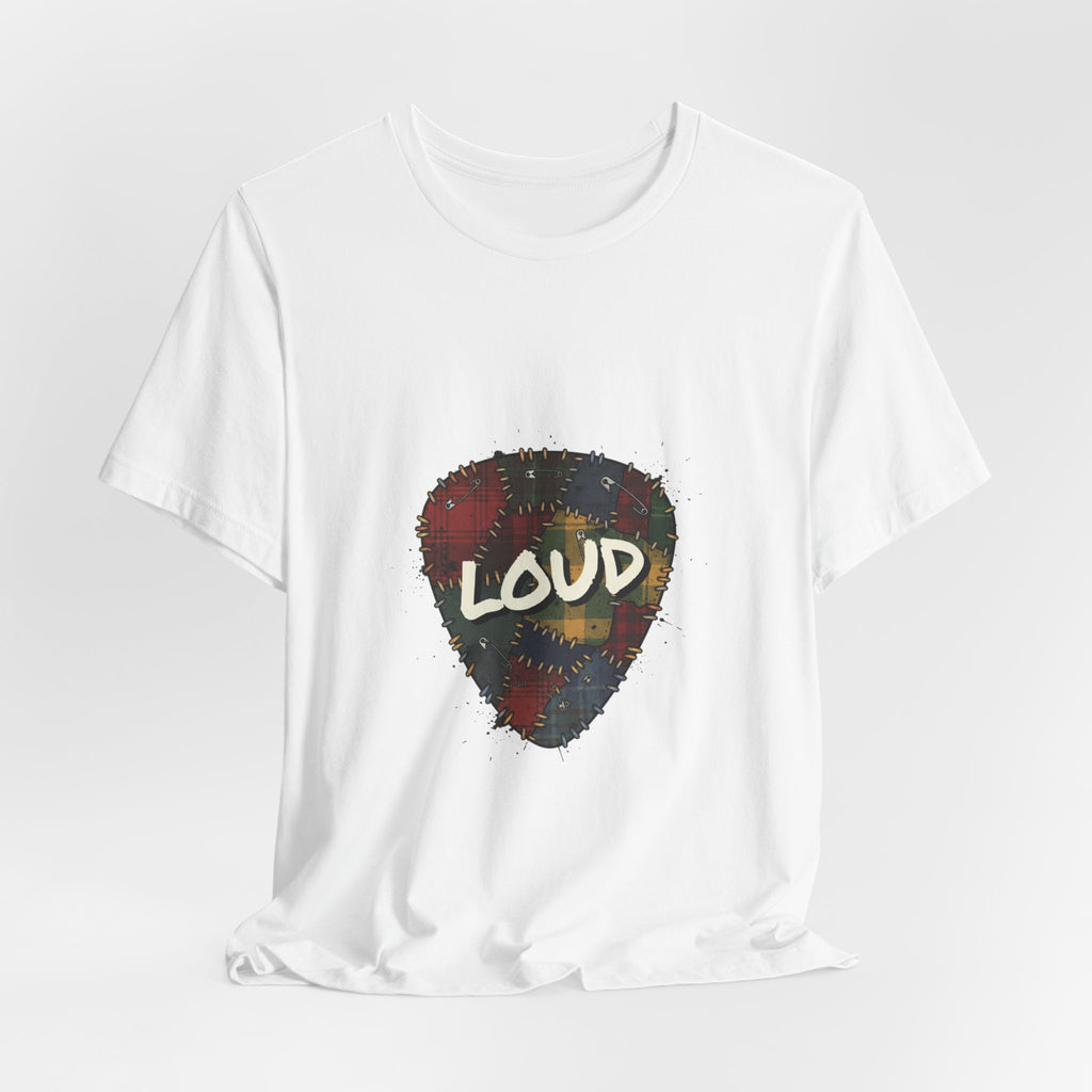 Loud Plaid Patchwork Guitar Pick Tee | Grunge Shirt, 90s Rock Revival Navy