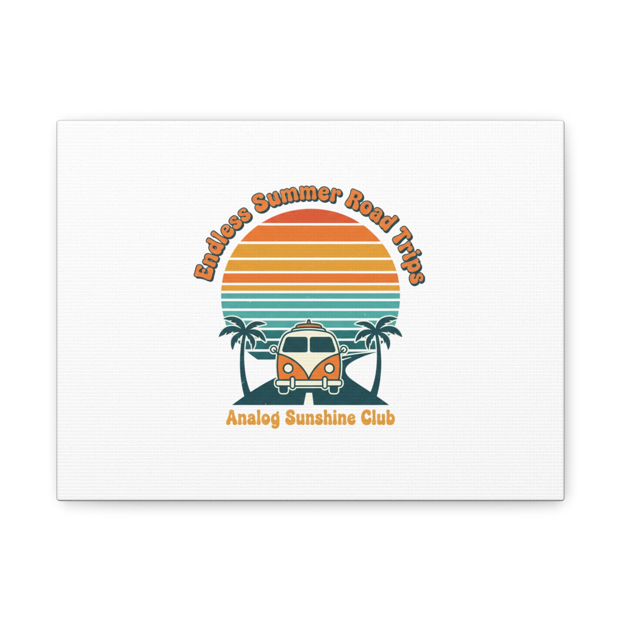 Endless Summer Road Trips Canvas | 1970s Sunset, Retro Surf Palm Art 12" x 9" (Horizontal) 1.25"