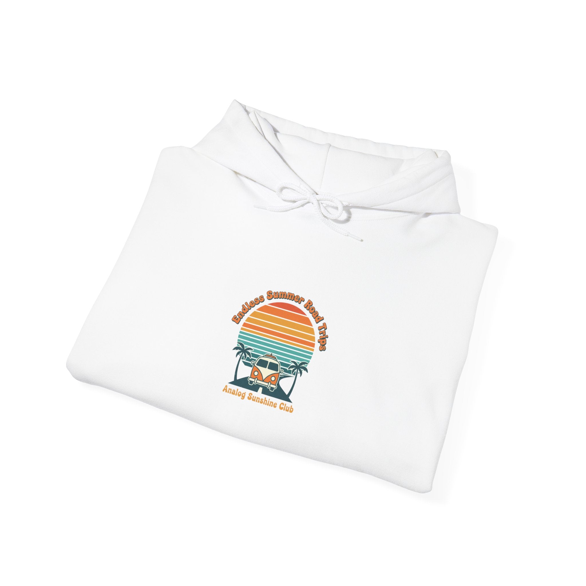 Retro 70s Sunset Surf Hoodie | vintage palm golden hour postcard design