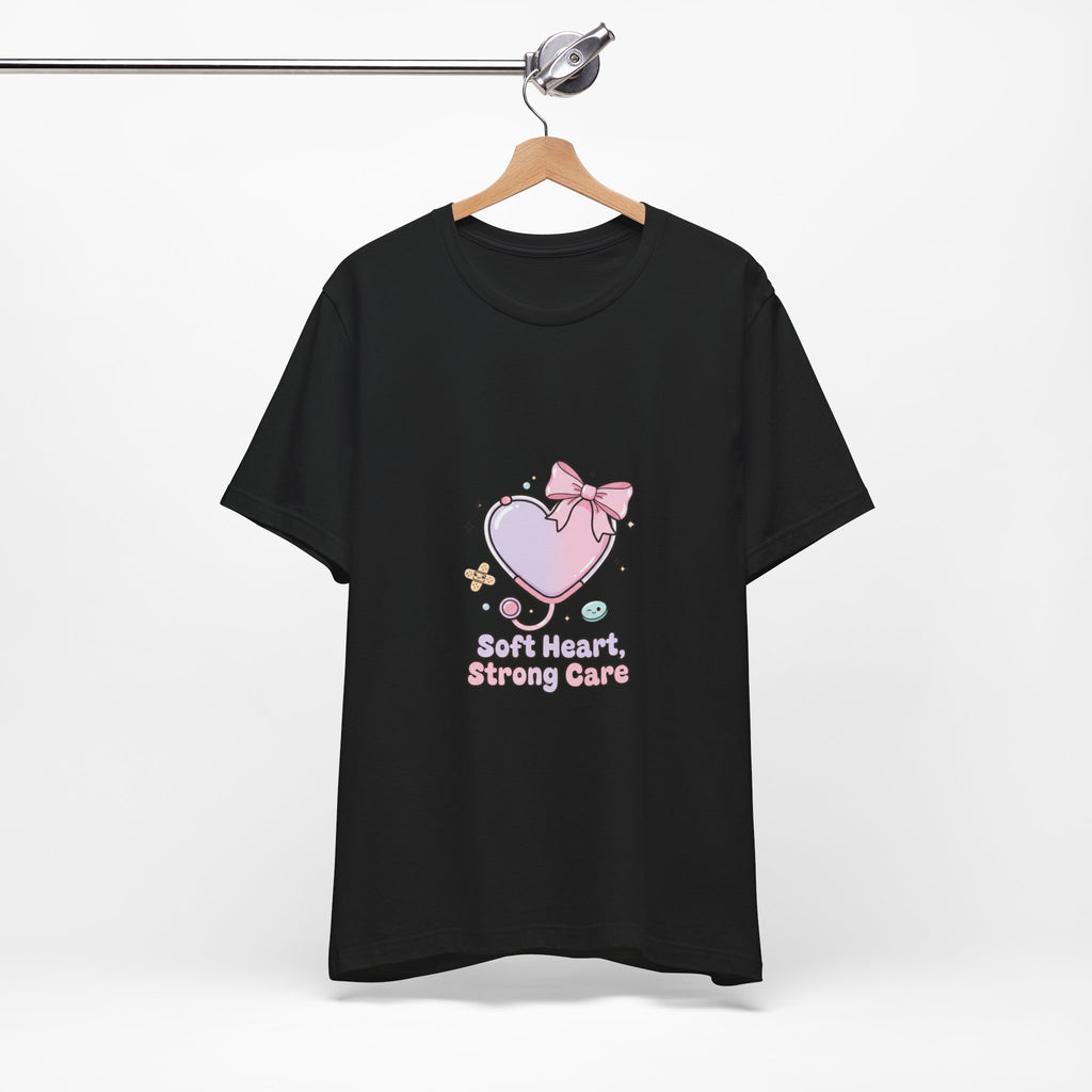 Soft Heart Strong Care T-Shirt | cute nurse graphic, pastel coquette medical shirt Navy