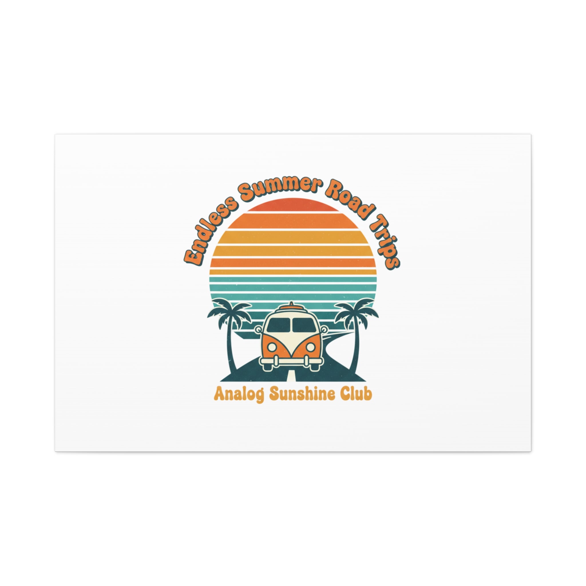 Endless Summer Road Trips Canvas | 1970s Sunset, Retro Surf Palm Art 48″ x 32″ (Horizontal) 1.25"