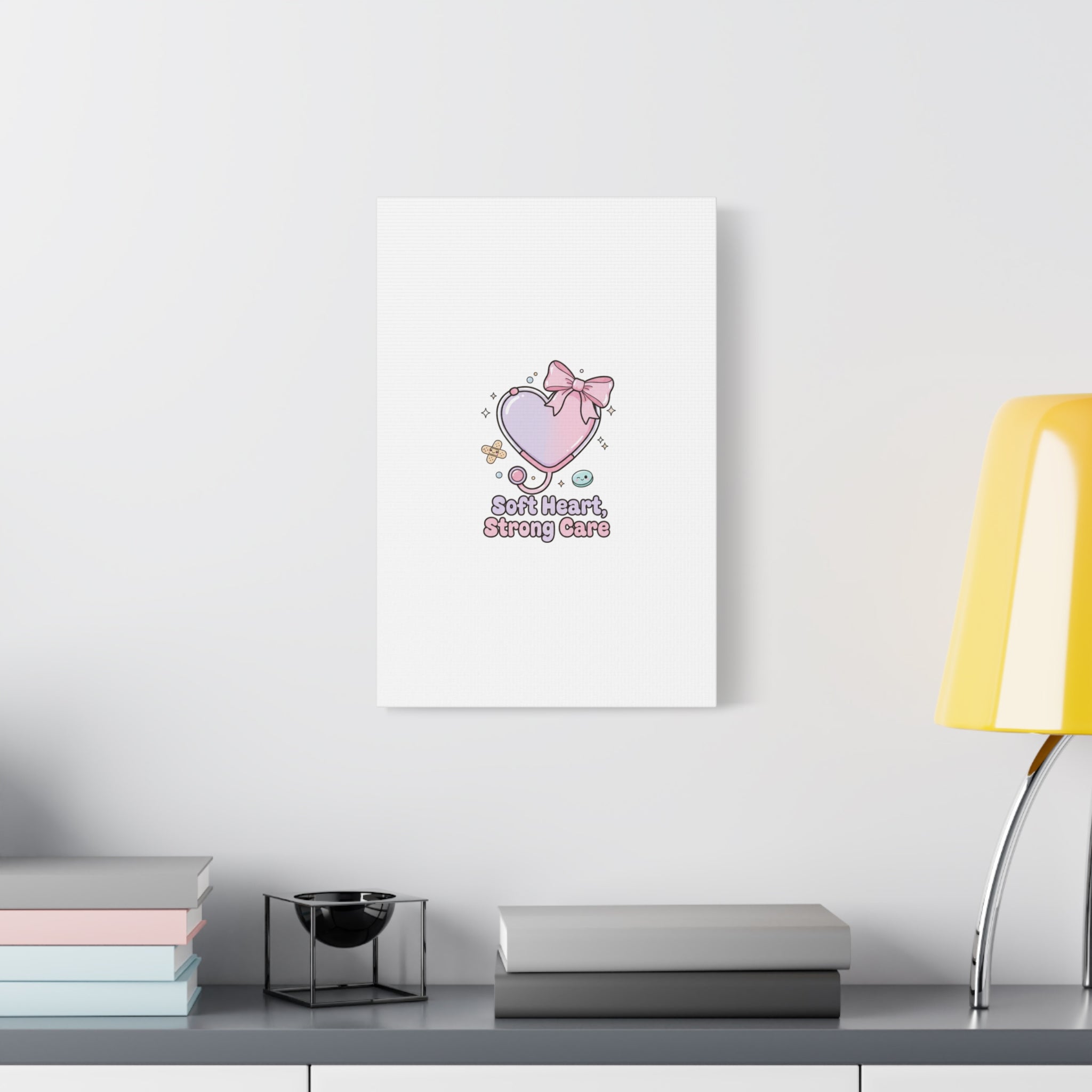 Soft Heart Strong Care Canvas, Pastel Cute Nurse Medical Art | Coquette Healthcare 36" x 36" 1.25"