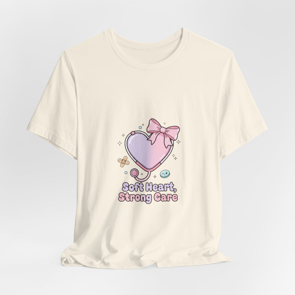 Soft Heart Strong Care T-Shirt | cute nurse graphic, pastel coquette medical shirt Navy