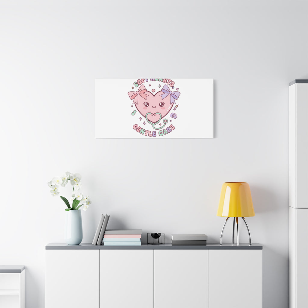 Soft Hearts Gentle Care Canvas, Cute Nurse Graphic | Pastel Coquette Medical Art 36" x 36" 1.25"
