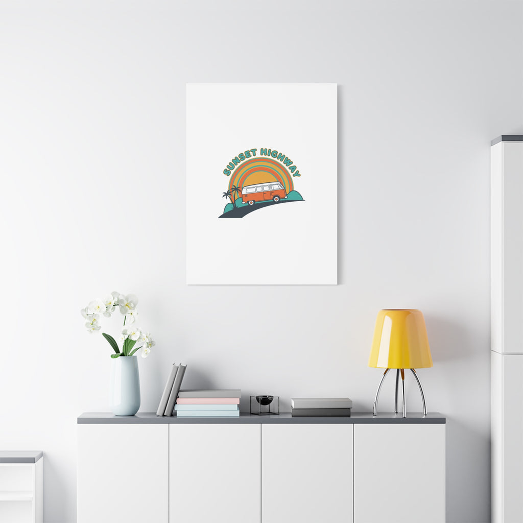 Sunset Highway Van Canvas | 1970s Retro Surf, Vintage Palm Poster 36" x 36" 1.25"