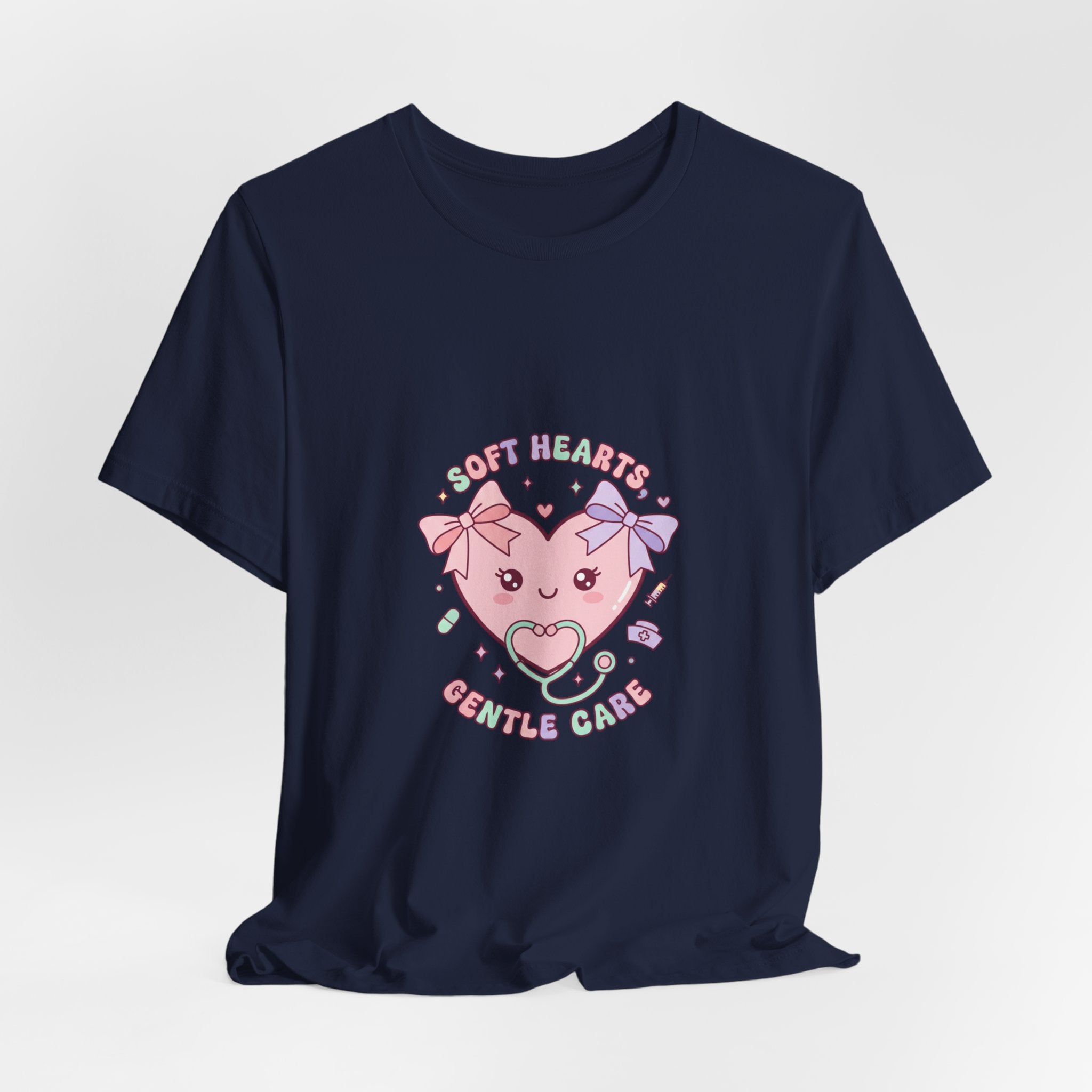 Kawaii Nurse Heart Tee | pastel healthcare design, coquette medical shirt Navy