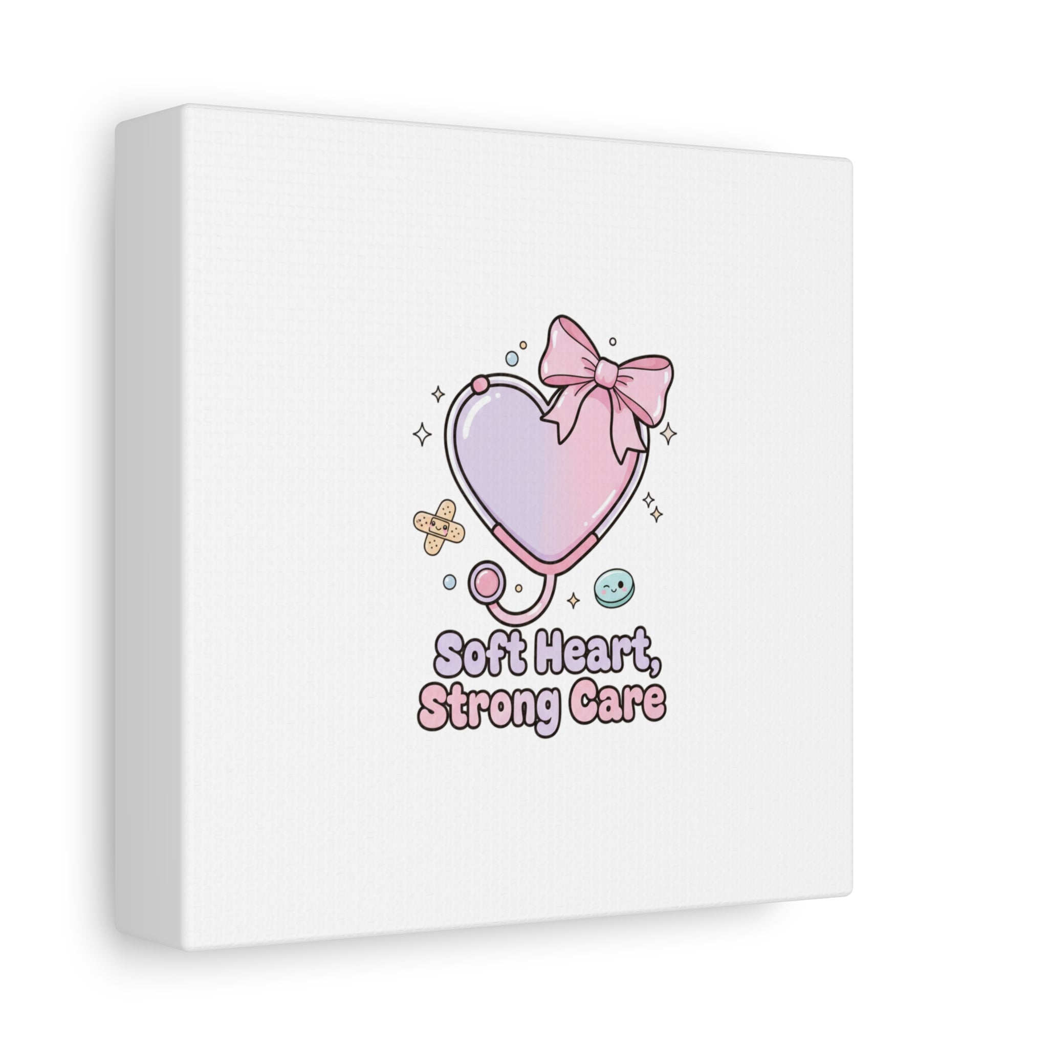 Soft Heart Strong Care Canvas, Pastel Cute Nurse Medical Art | Coquette Healthcare 36" x 36" 1.25"