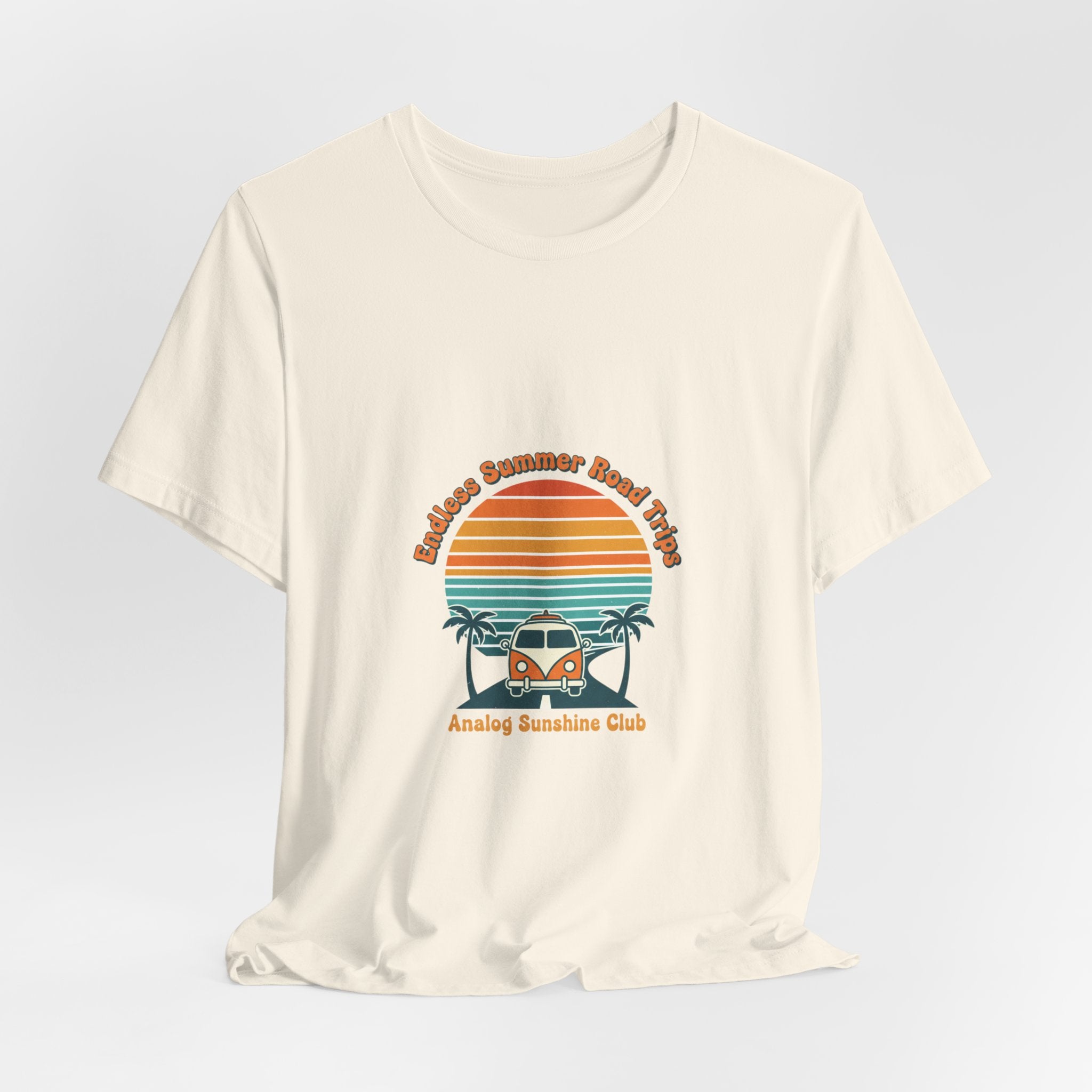 Retro 70s Sunset Surf Graphic Tee | Vintage Palm Golden Hour Postcard Navy