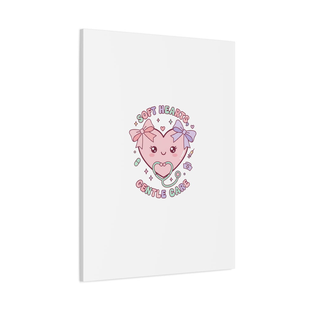 Soft Hearts Gentle Care Canvas, Cute Nurse Graphic | Pastel Coquette Medical Art 36" x 36" 1.25"